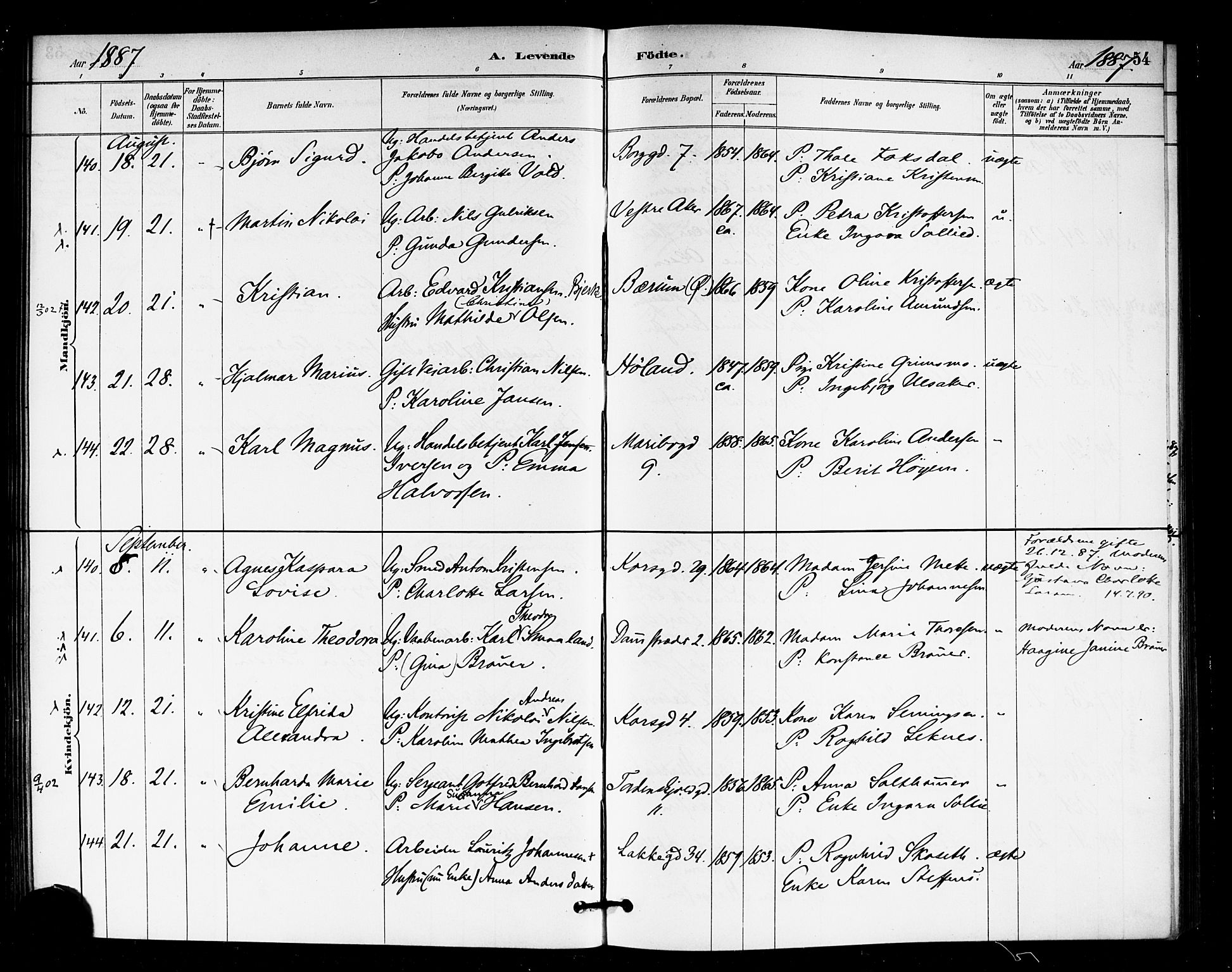 Rikshospitalet prestekontor Kirkebøker, SAO/A-10309b/F/L0007: Parish register (official) no. 7, 1885-1890, p. 54