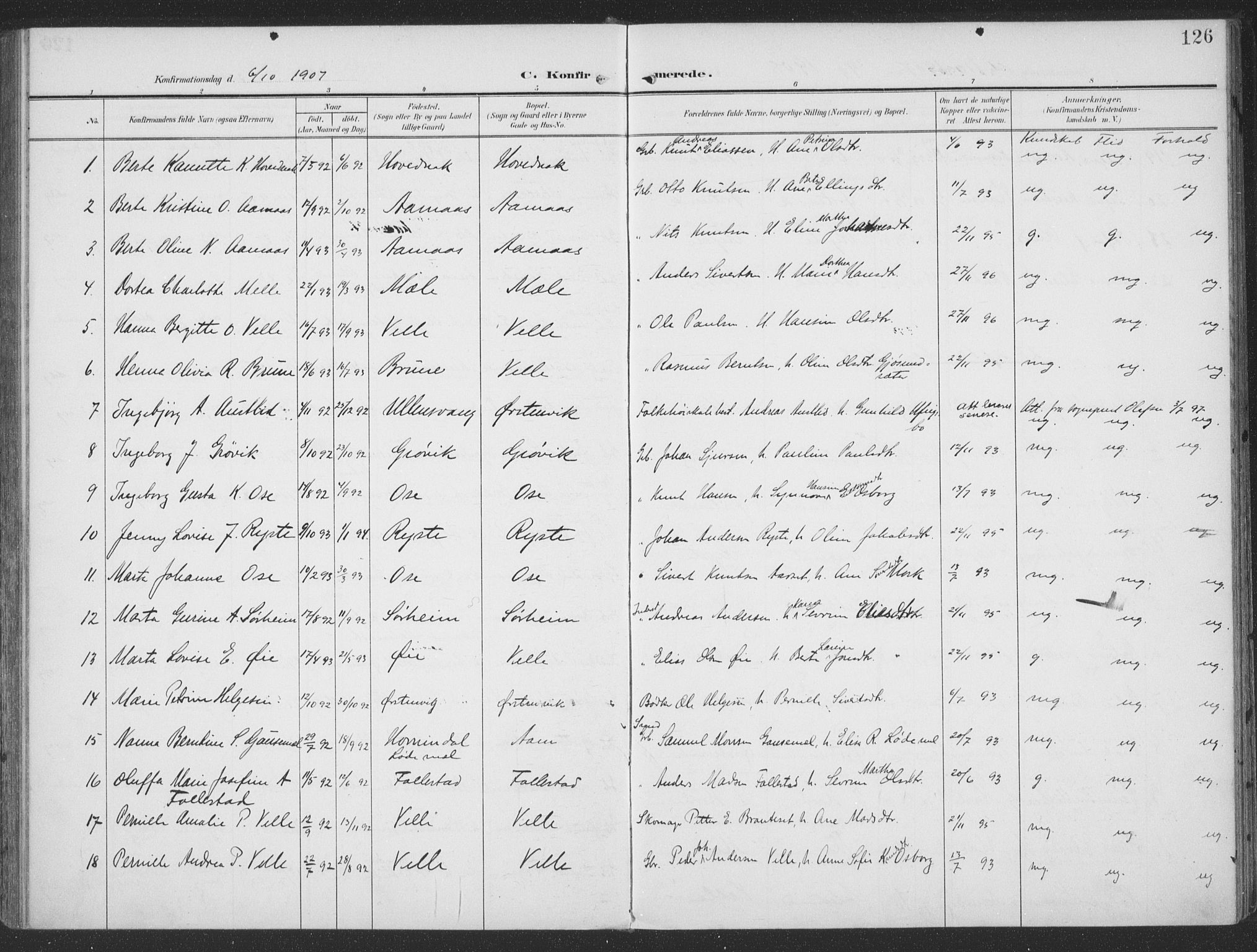 Ministerialprotokoller, klokkerbøker og fødselsregistre - Møre og Romsdal, SAT/A-1454/513/L0178: Parish register (official) no. 513A05, 1906-1919, p. 126