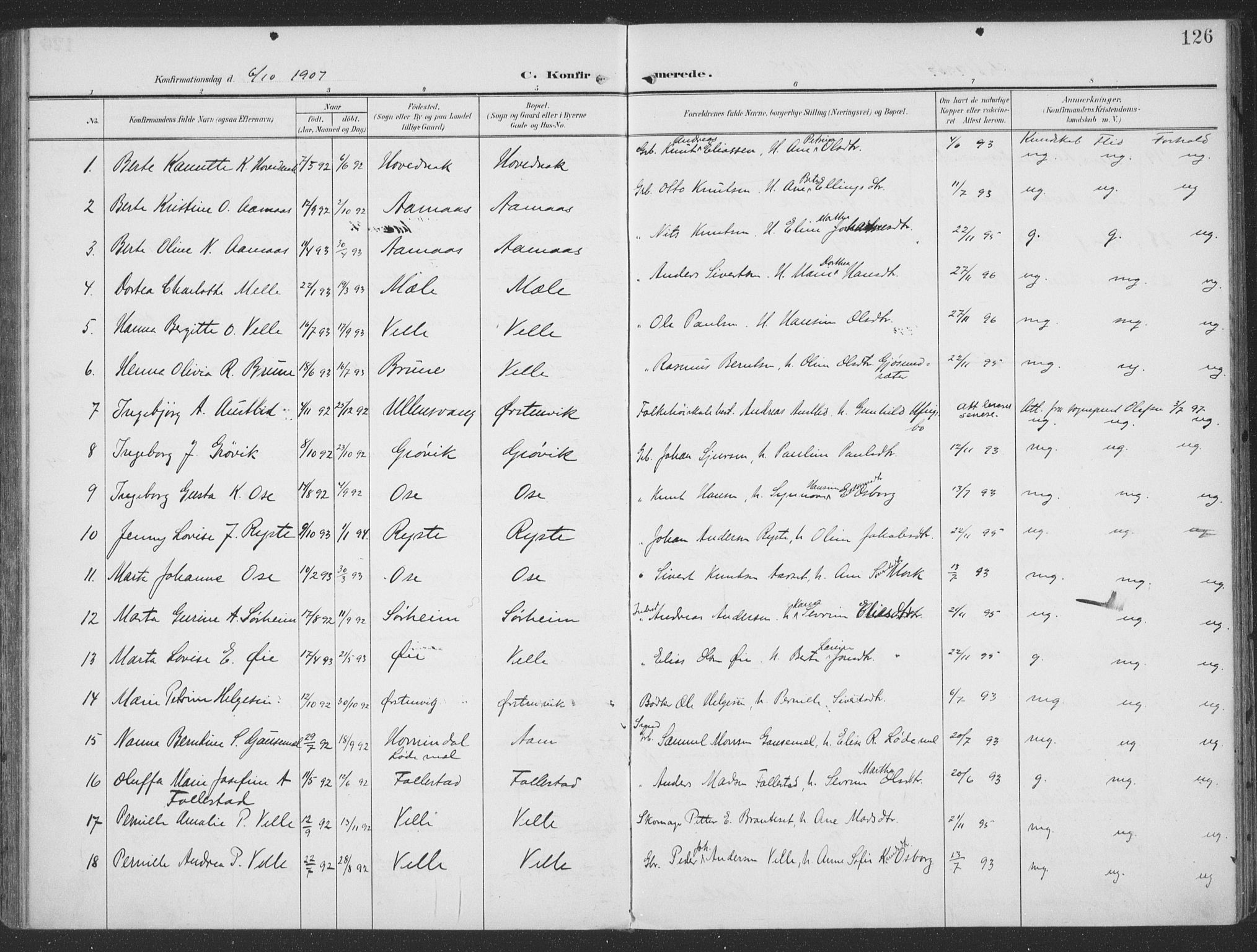 Ministerialprotokoller, klokkerbøker og fødselsregistre - Møre og Romsdal, AV/SAT-A-1454/513/L0178: Parish register (official) no. 513A05, 1906-1919, p. 126