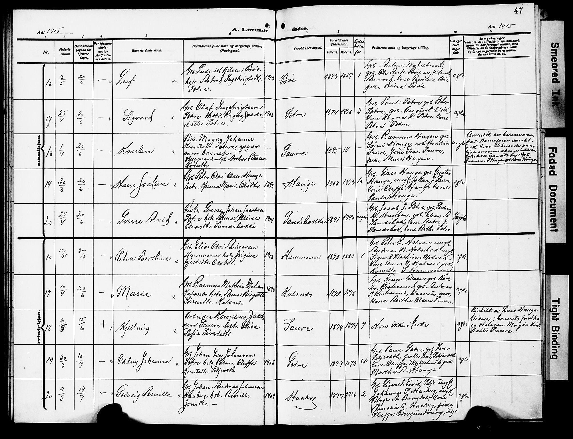 Ministerialprotokoller, klokkerbøker og fødselsregistre - Møre og Romsdal, AV/SAT-A-1454/503/L0050: Parish register (copy) no. 503C05, 1909-1922, p. 47