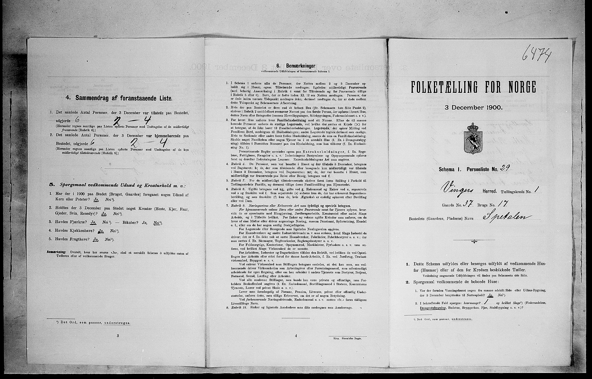 SAH, 1900 census for Vinger, 1900, p. 198