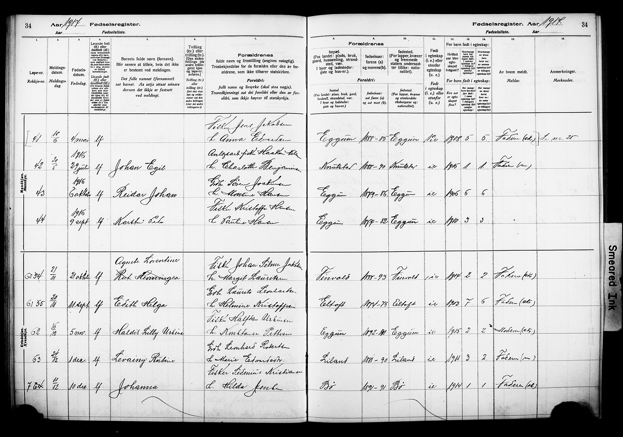 Ministerialprotokoller, klokkerbøker og fødselsregistre - Nordland, AV/SAT-A-1459/880/L1145: Birth register no. 880.II.4.1, 1916-1929, p. 34