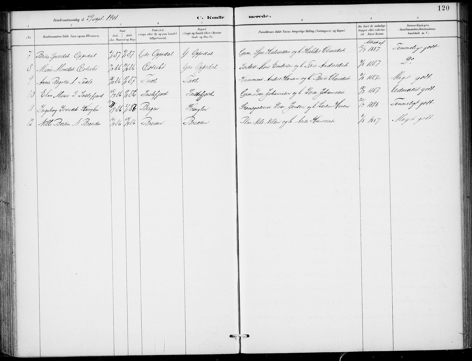 Gulen sokneprestembete, AV/SAB-A-80201/H/Haa/Haac/L0002: Parish register (official) no. C  2, 1882-1914, p. 120
