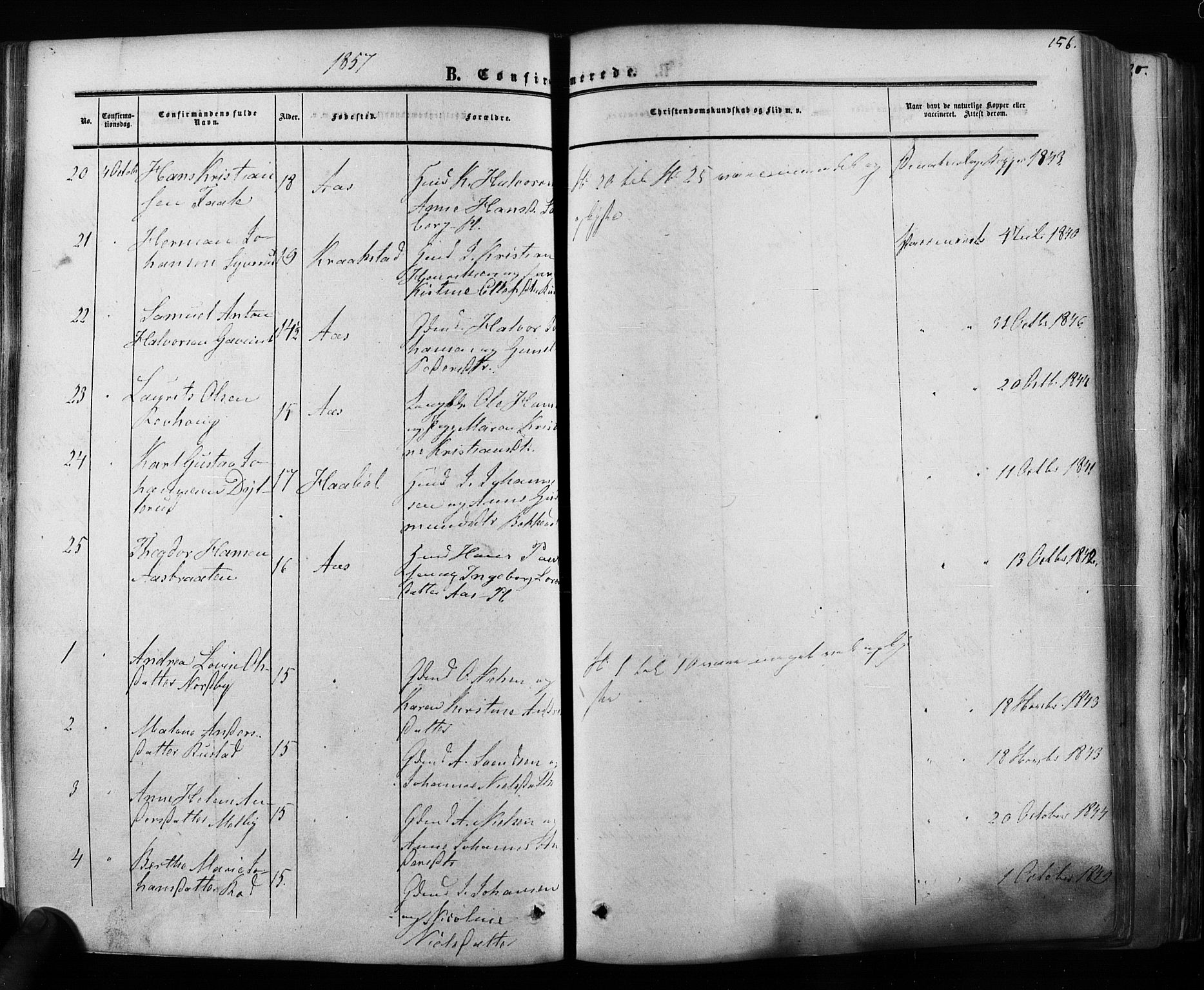 Ås prestekontor Kirkebøker, AV/SAO-A-10894/F/Fa/L0007: Parish register (official) no. I 7, 1854-1870, p. 156