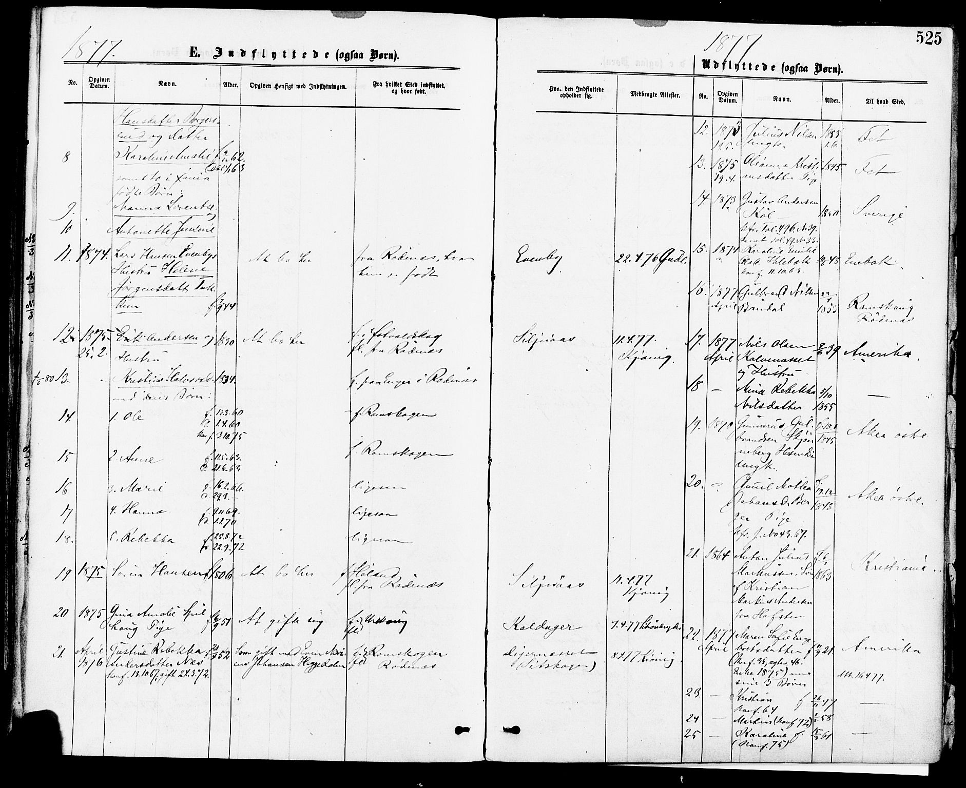 Høland prestekontor Kirkebøker, SAO/A-10346a/F/Fa/L0012.a: Parish register (official) no. I 12A, 1869-1879, p. 525