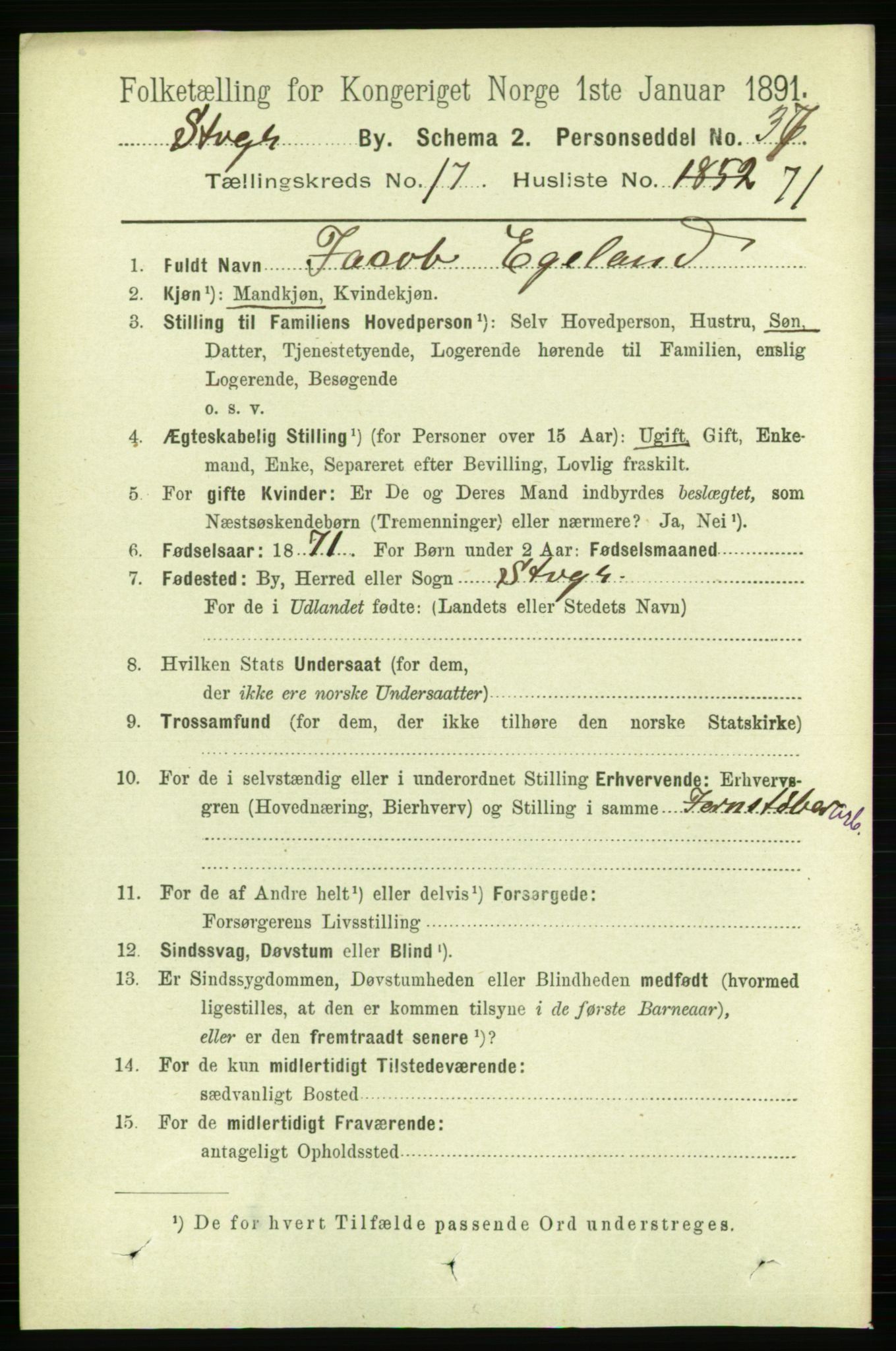 RA, 1891 census for 1103 Stavanger, 1891, p. 20733