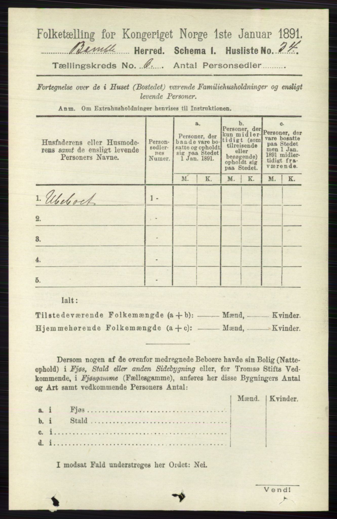 RA, 1891 census for 0814 Bamble, 1891, p. 2689