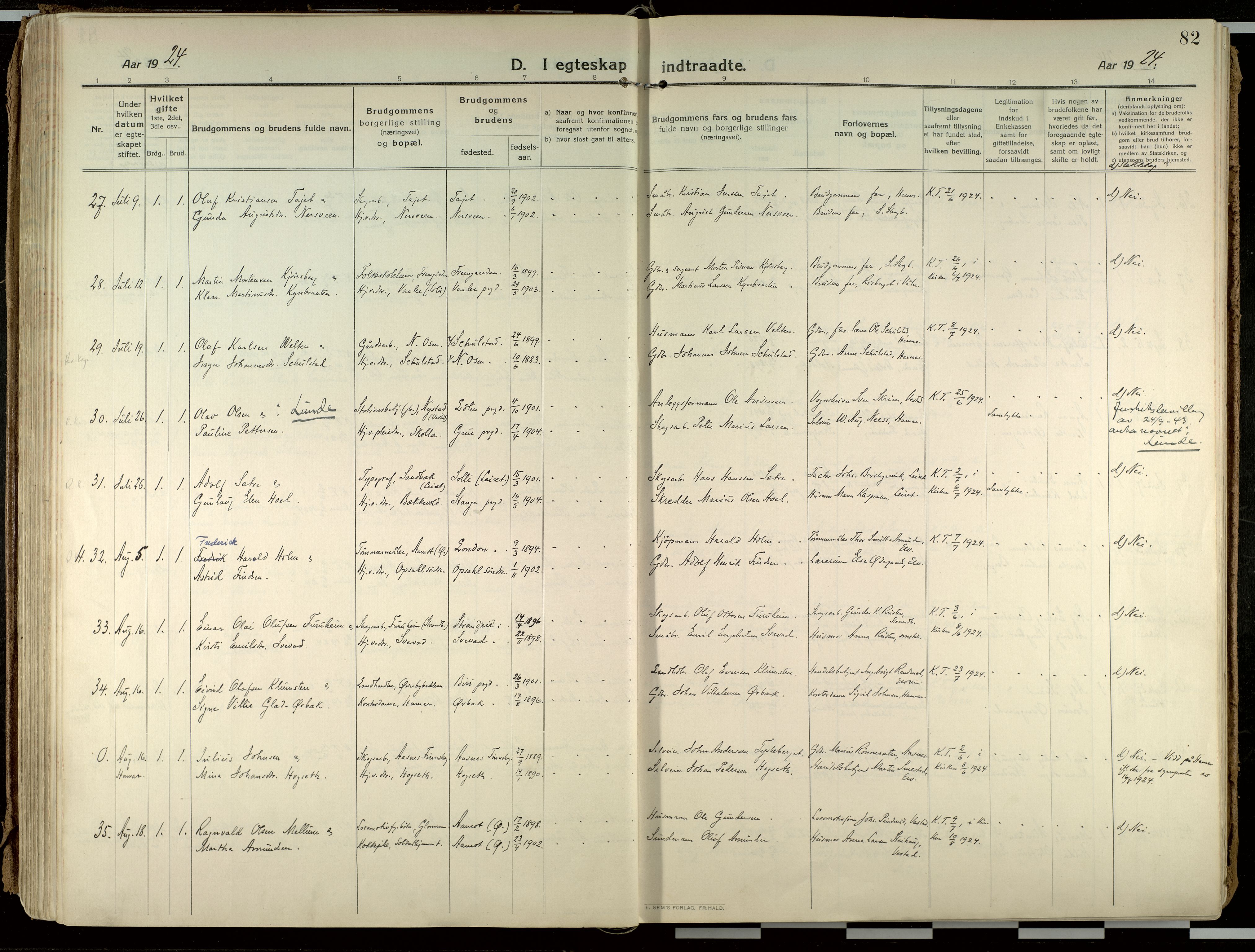 Elverum prestekontor, AV/SAH-PREST-044/H/Ha/Haa/L0021: Parish register (official) no. 21, 1913-1928, p. 82