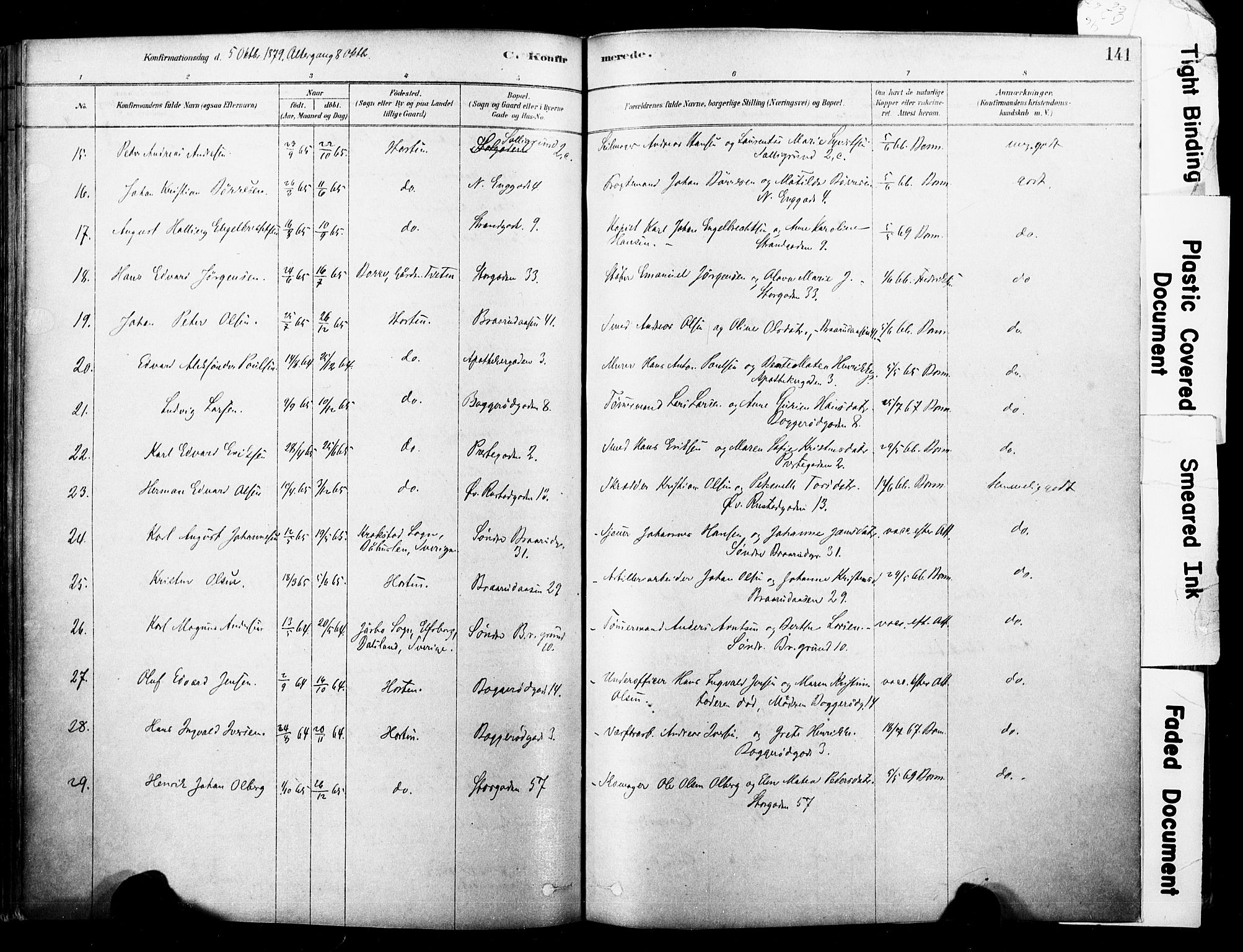 Horten kirkebøker, AV/SAKO-A-348/F/Fa/L0003: Parish register (official) no. 3, 1878-1887, p. 141