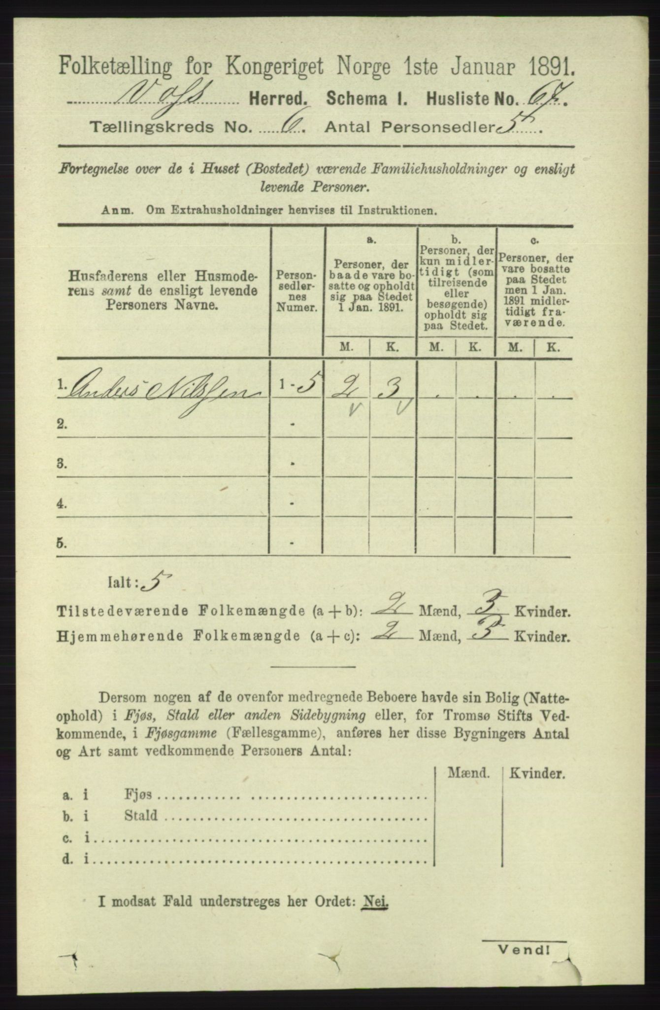 RA, 1891 census for 1235 Voss, 1891, p. 3284