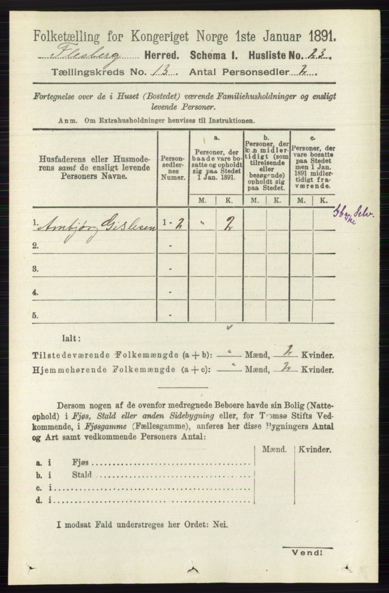 RA, 1891 census for 0631 Flesberg, 1891, p. 2207