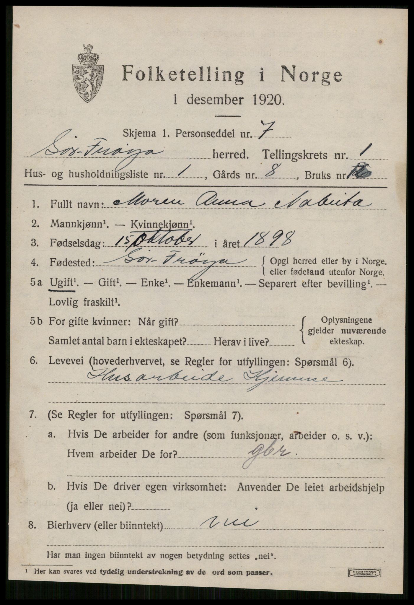 SAT, 1920 census for Sør-Frøya, 1920, p. 797