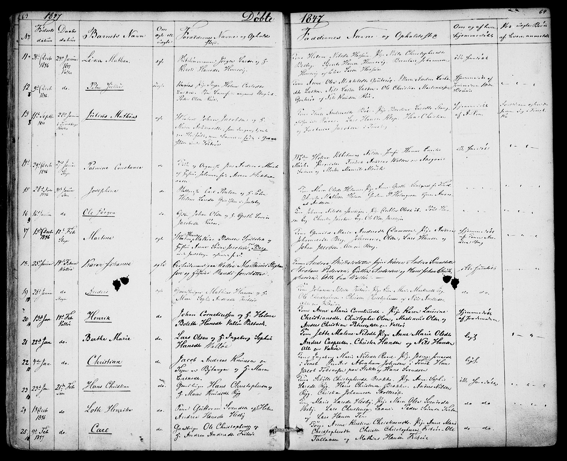 Sem kirkebøker, AV/SAKO-A-5/F/Fa/L0006: Parish register (official) no. I 6, 1843-1855, p. 63-64