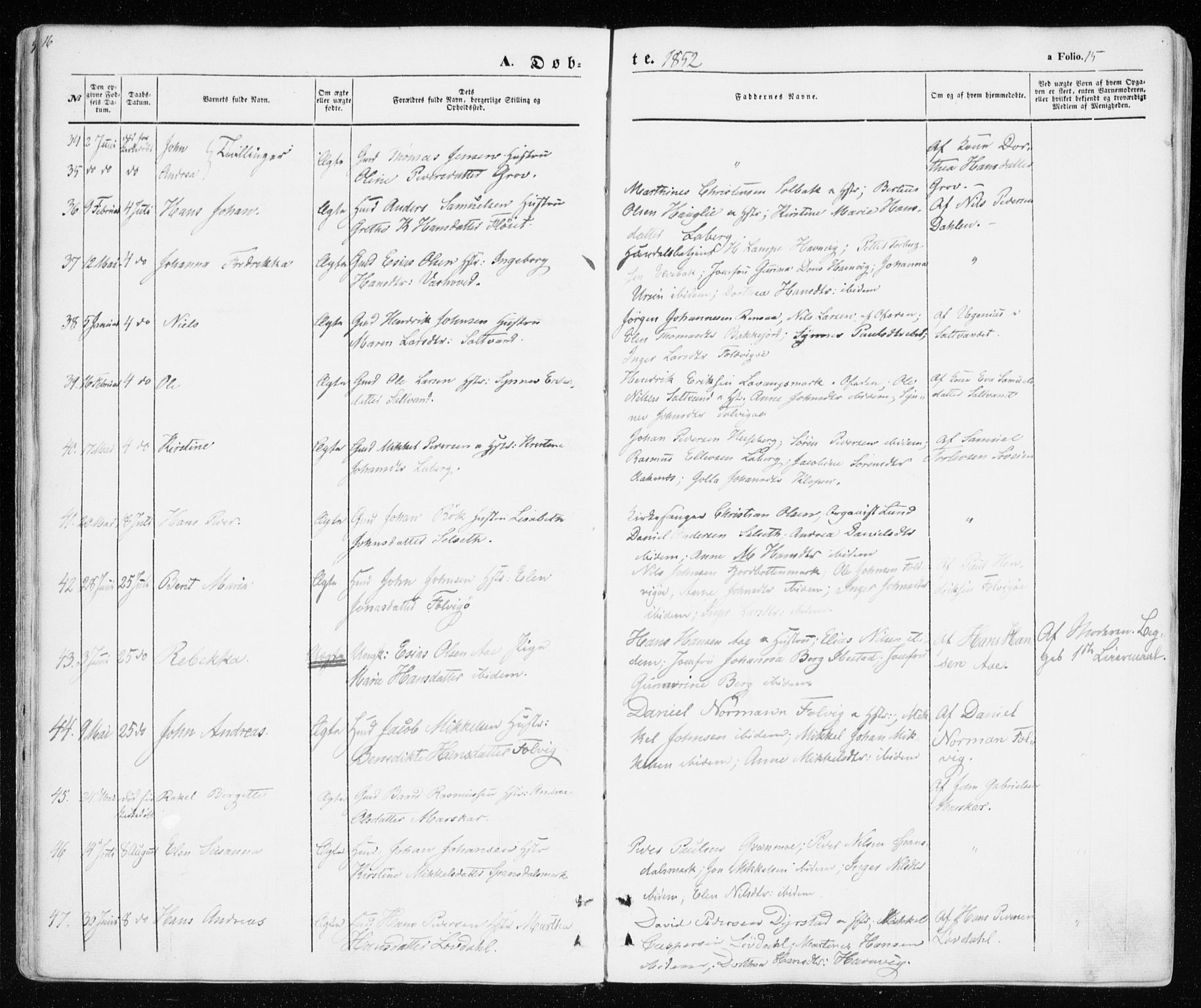 Ibestad sokneprestembete, AV/SATØ-S-0077/H/Ha/Haa/L0008kirke: Parish register (official) no. 8, 1850-1859, p. 15