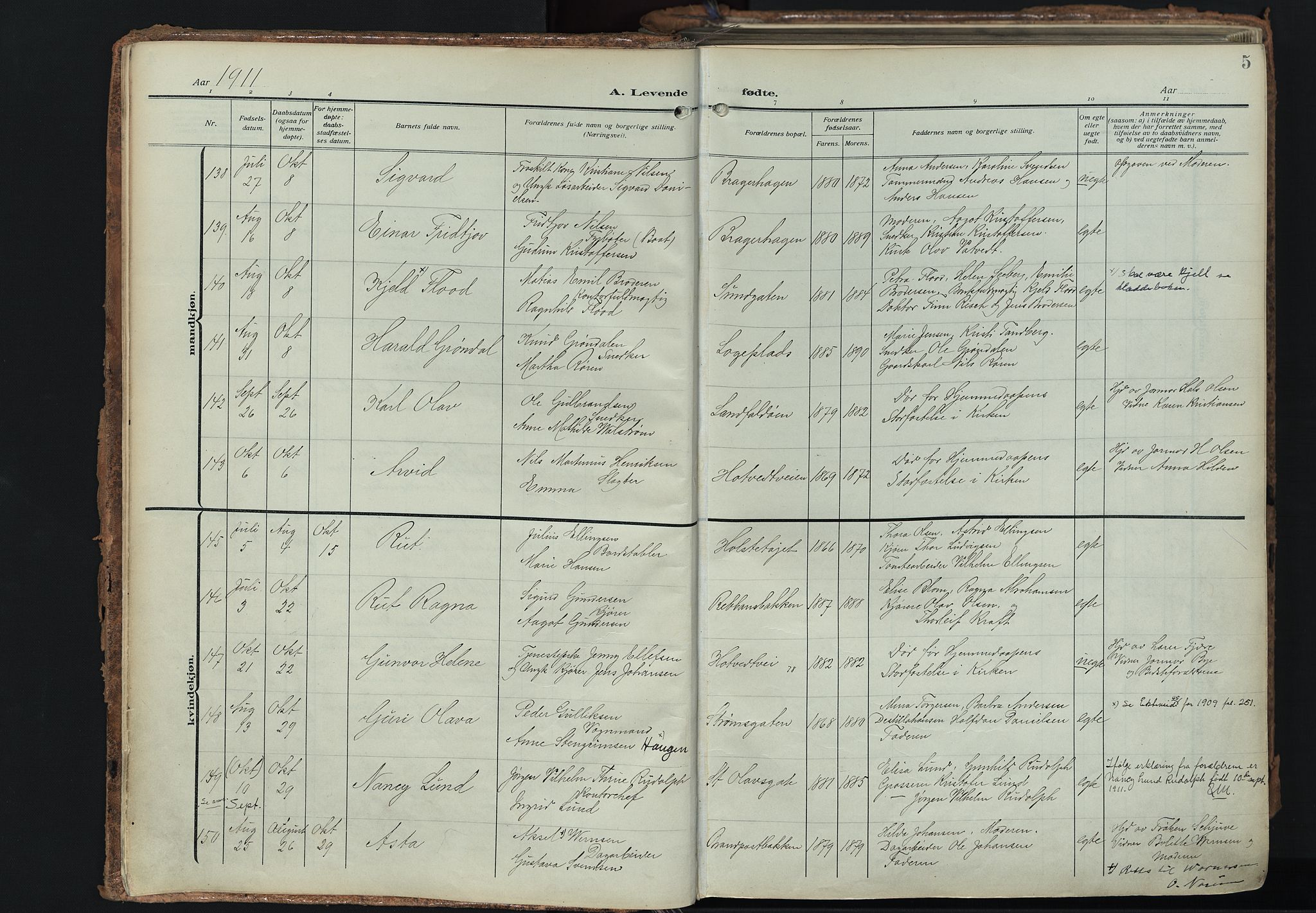 Bragernes kirkebøker, AV/SAKO-A-6/F/Fb/L0010: Parish register (official) no. II 10, 1911-1922, p. 5