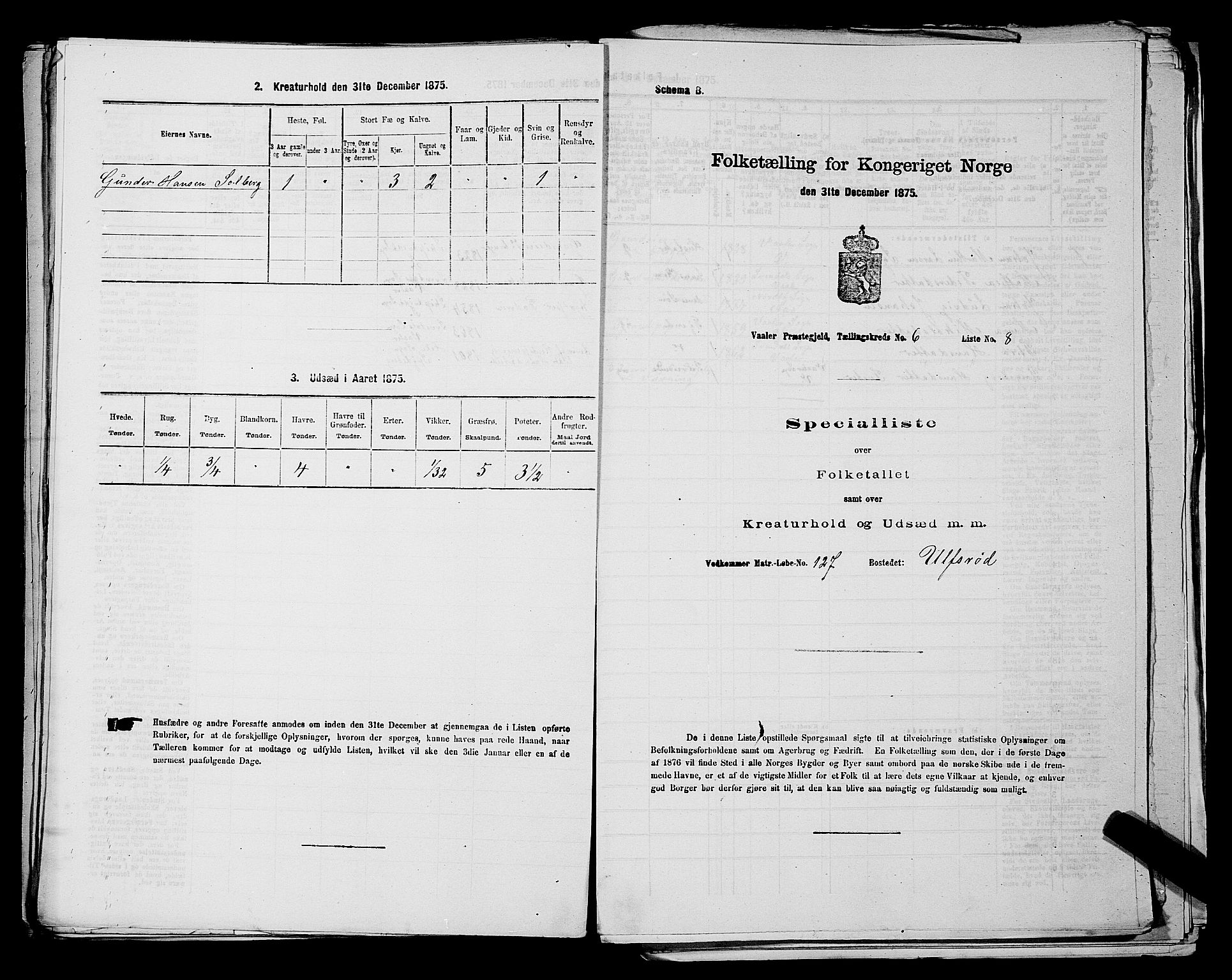 RA, 1875 census for 0137P Våler, 1875, p. 853