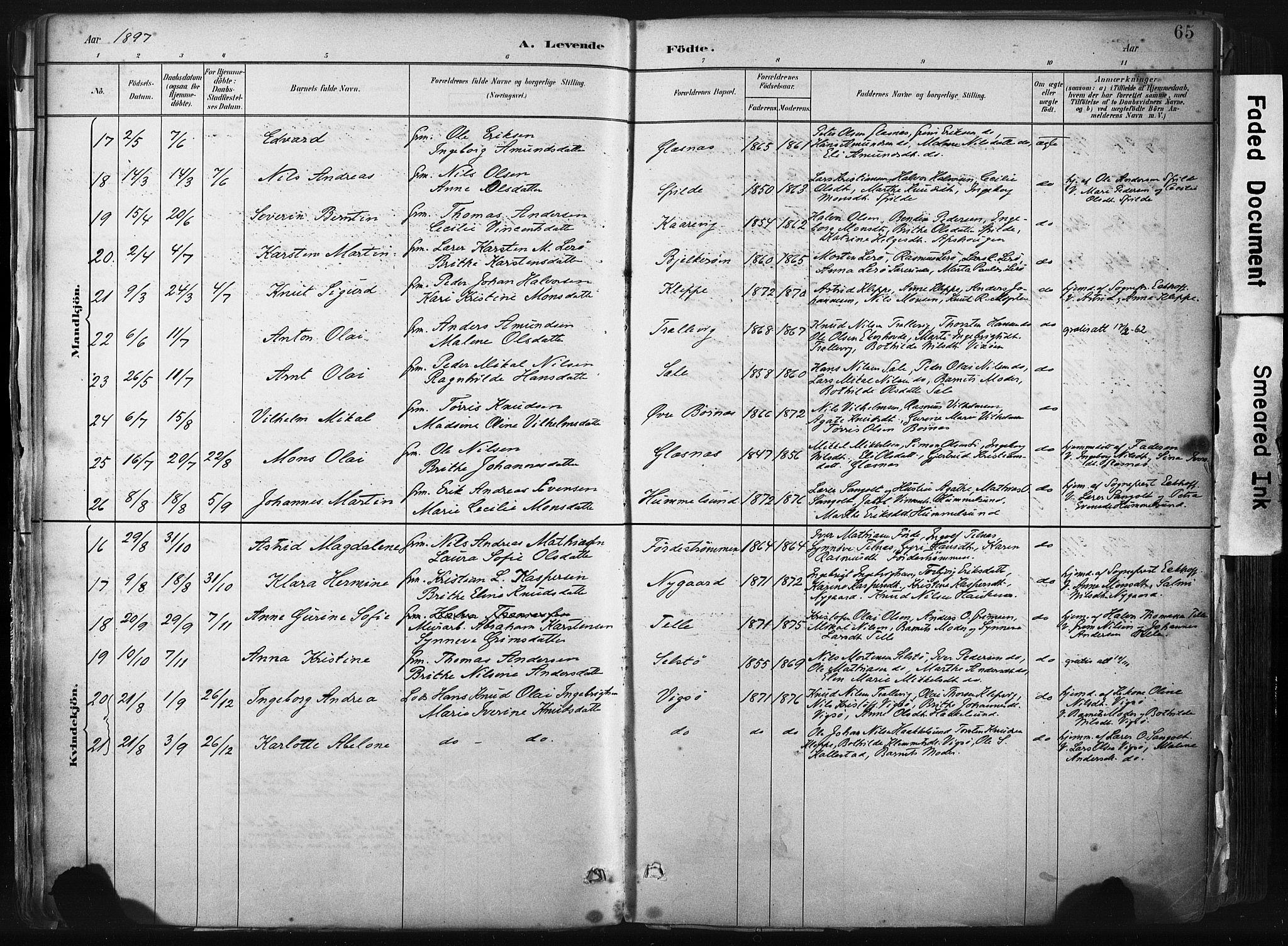 Sund sokneprestembete, AV/SAB-A-99930: Parish register (official) no. B 1, 1882-1907, p. 65