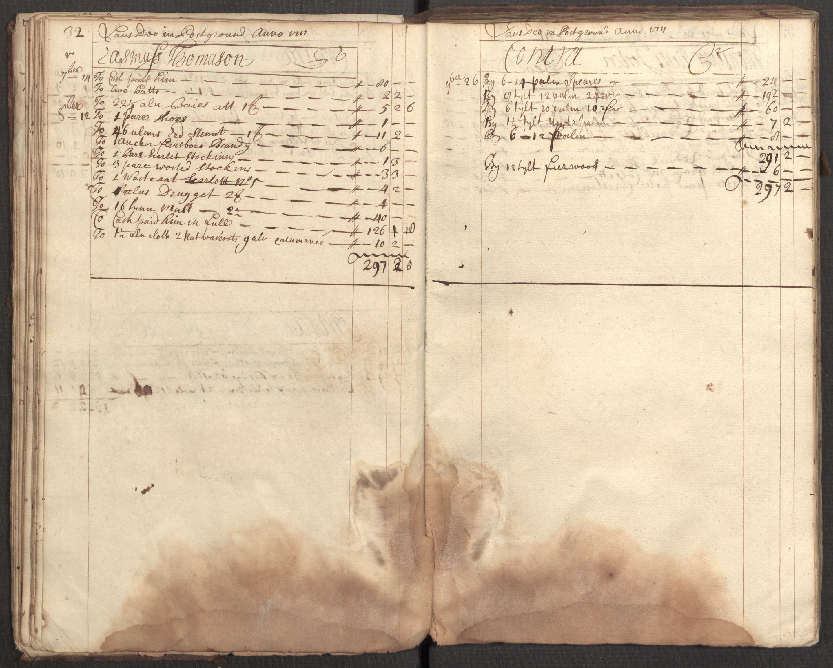 Bowman, James, RA/PA-0067/F/L0002/0001: Kontobok og skiftepapirer / James Bowmans kontobok, 1708-1728, p. 34