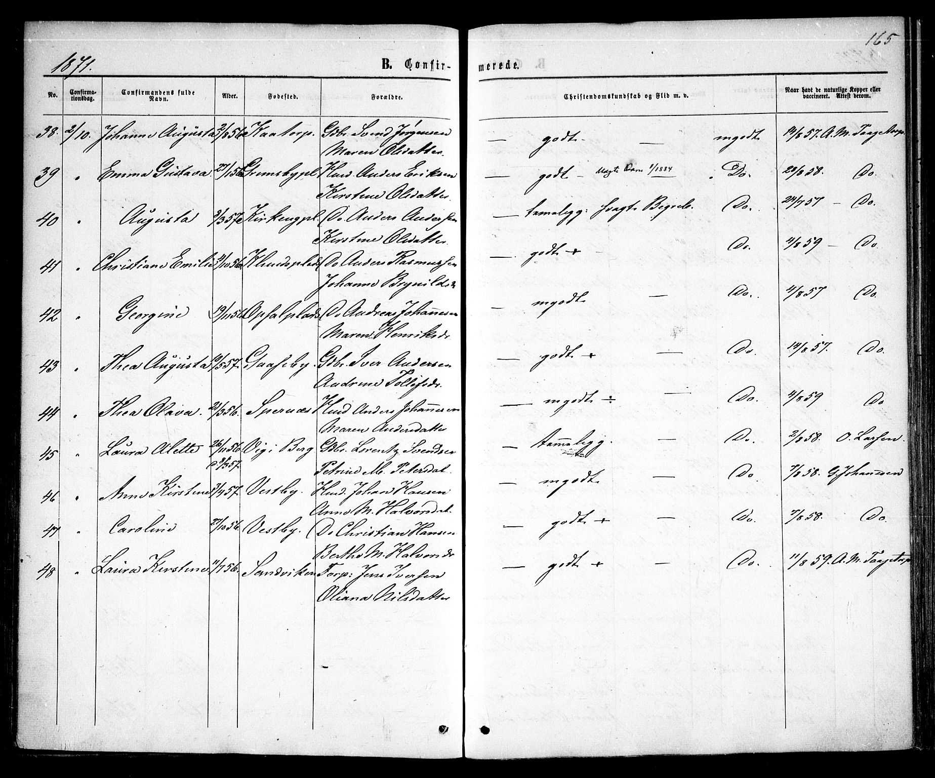 Rødenes prestekontor Kirkebøker, AV/SAO-A-2005/F/Fa/L0008: Parish register (official) no. I 8, 1869-1879, p. 165