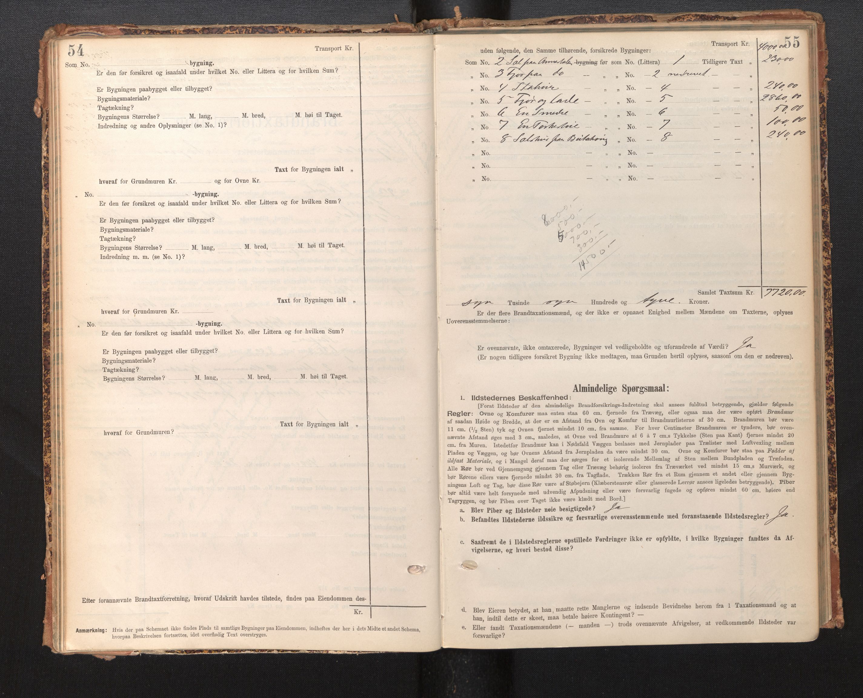 Lensmannen i Sogndal, AV/SAB-A-29901/0012/L0009: Branntakstprotokoll, skjematakst, 1901-1914, p. 54-55