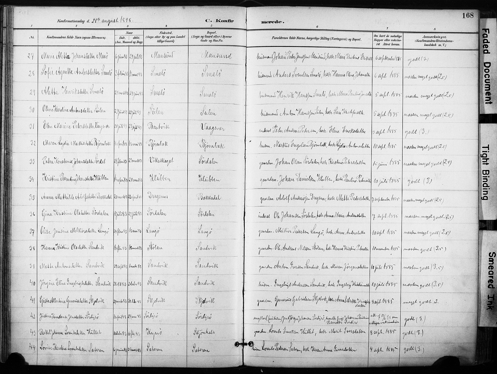 Ministerialprotokoller, klokkerbøker og fødselsregistre - Sør-Trøndelag, SAT/A-1456/640/L0579: Parish register (official) no. 640A04, 1889-1902, p. 168