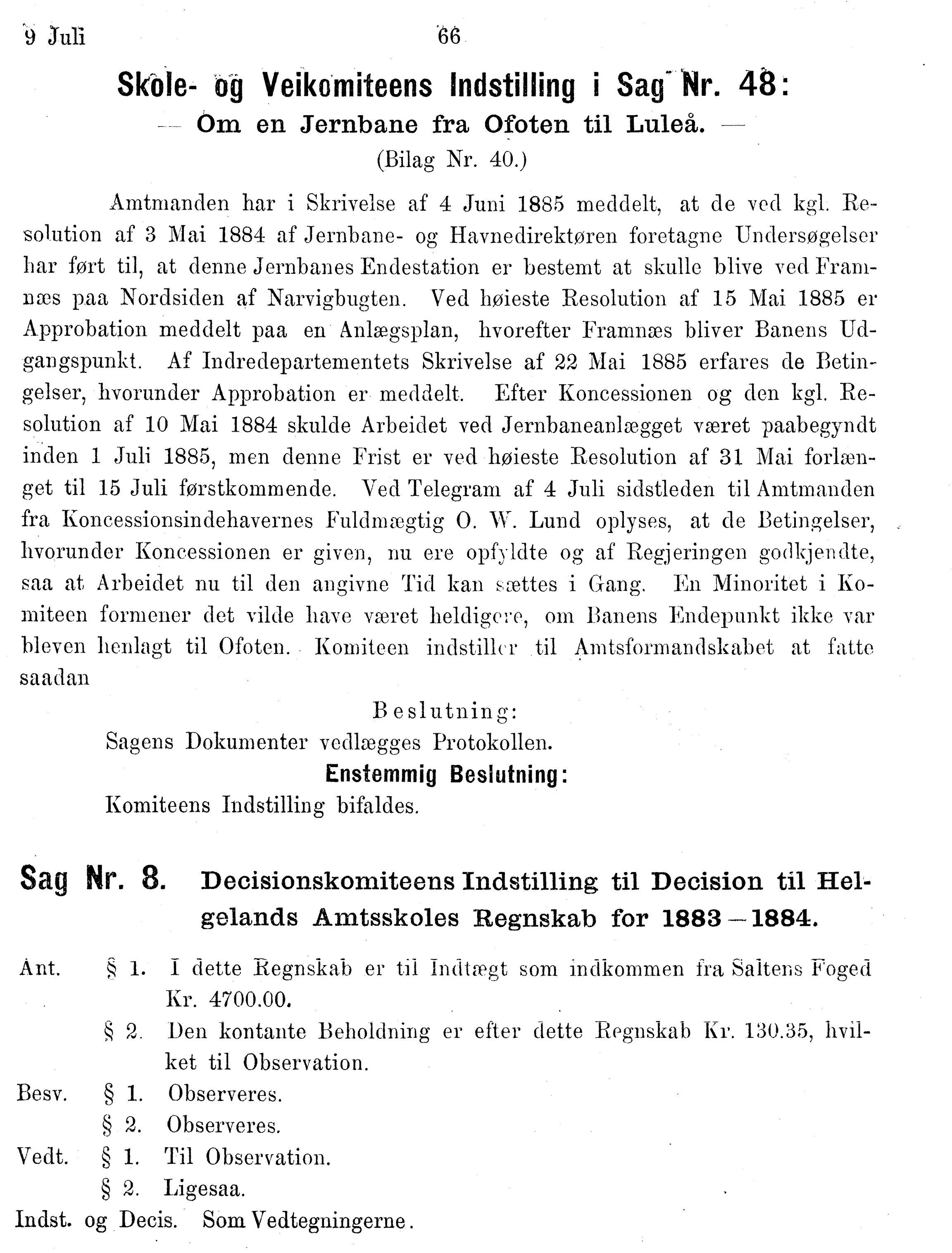 Nordland Fylkeskommune. Fylkestinget, AIN/NFK-17/176/A/Ac/L0014: Fylkestingsforhandlinger 1881-1885, 1881-1885