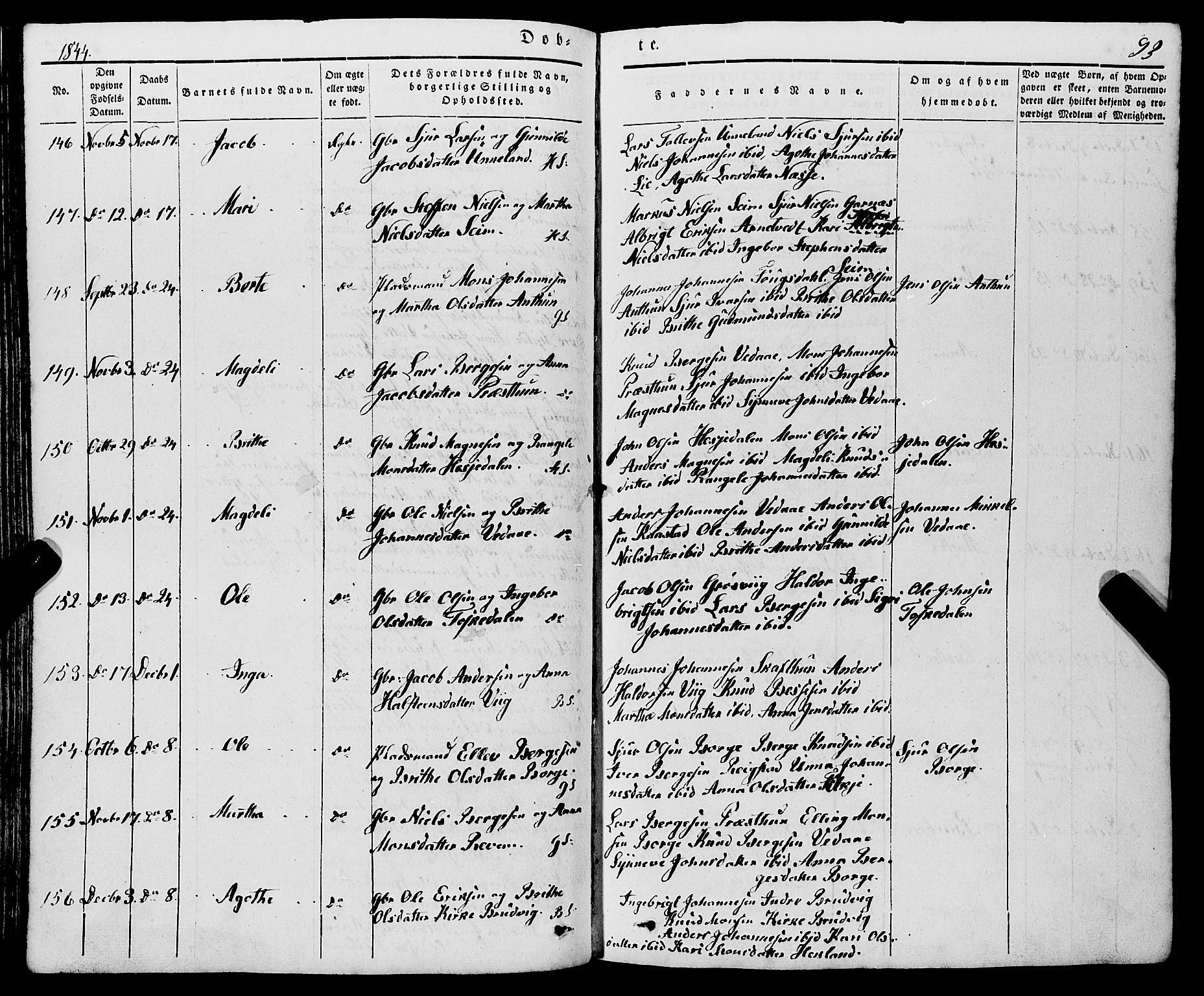 Haus sokneprestembete, AV/SAB-A-75601/H/Haa: Parish register (official) no. A 15, 1838-1847, p. 93