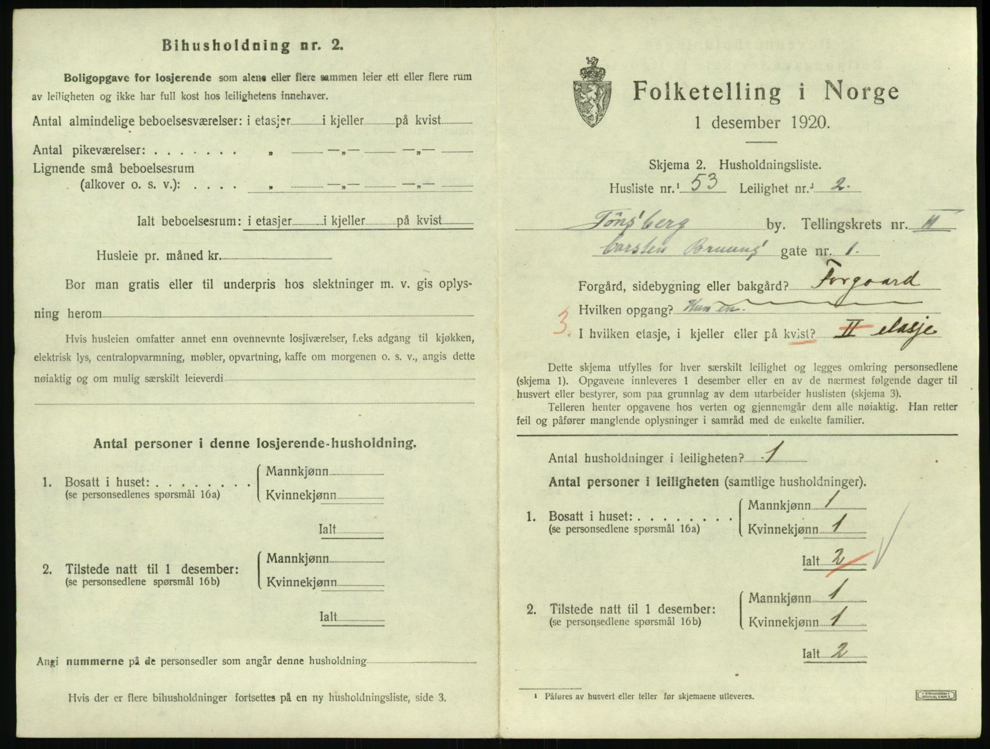 SAKO, 1920 census for Tønsberg, 1920, p. 3007