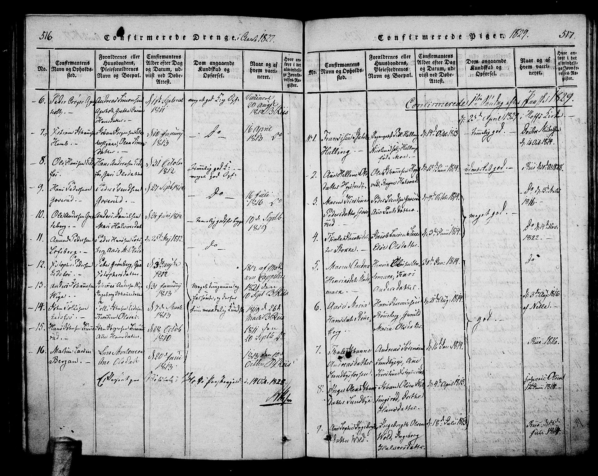 Hof kirkebøker, AV/SAKO-A-64/F/Fa/L0004: Parish register (official) no. I 4, 1814-1843, p. 516-517