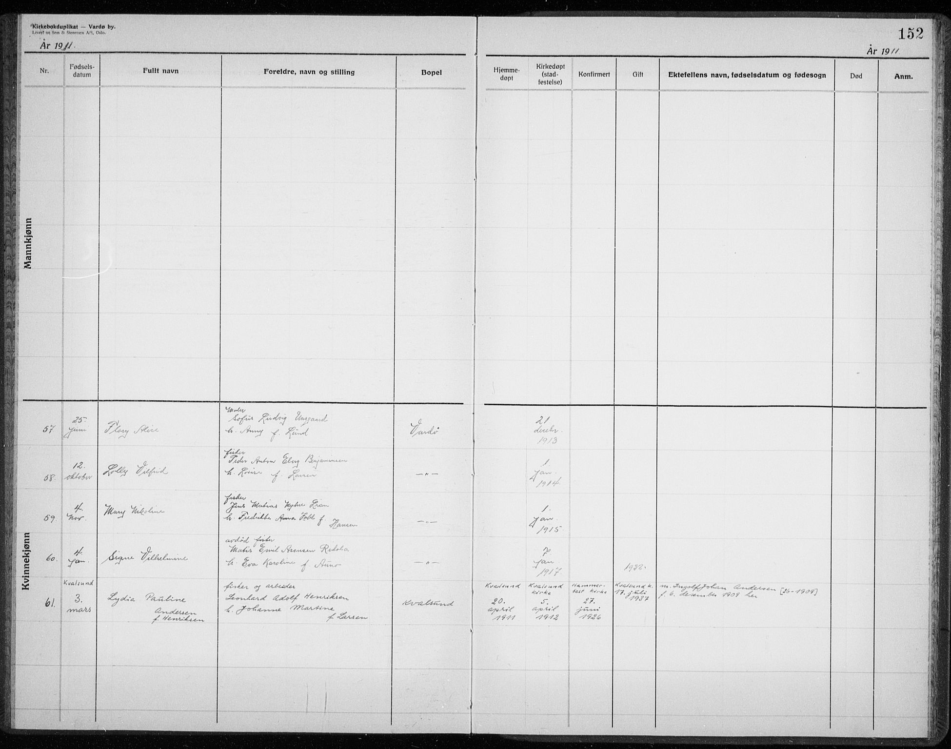 Vardø sokneprestkontor, AV/SATØ-S-1332/H/Hc/L0001kirkerekon: Other parish register no. 1, 1900-1914, p. 152