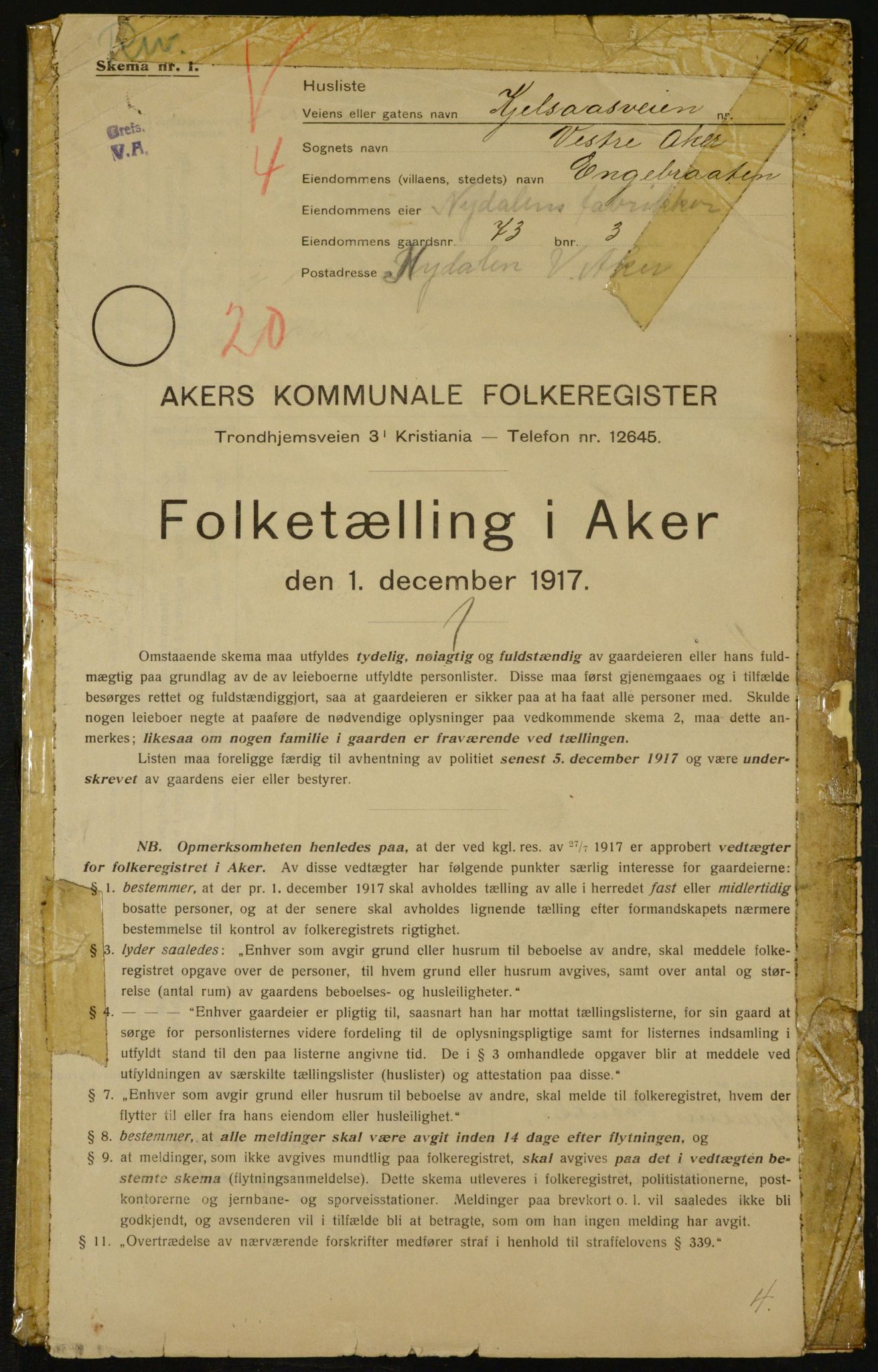 OBA, Municipal Census 1917 for Aker, 1917, p. 13471