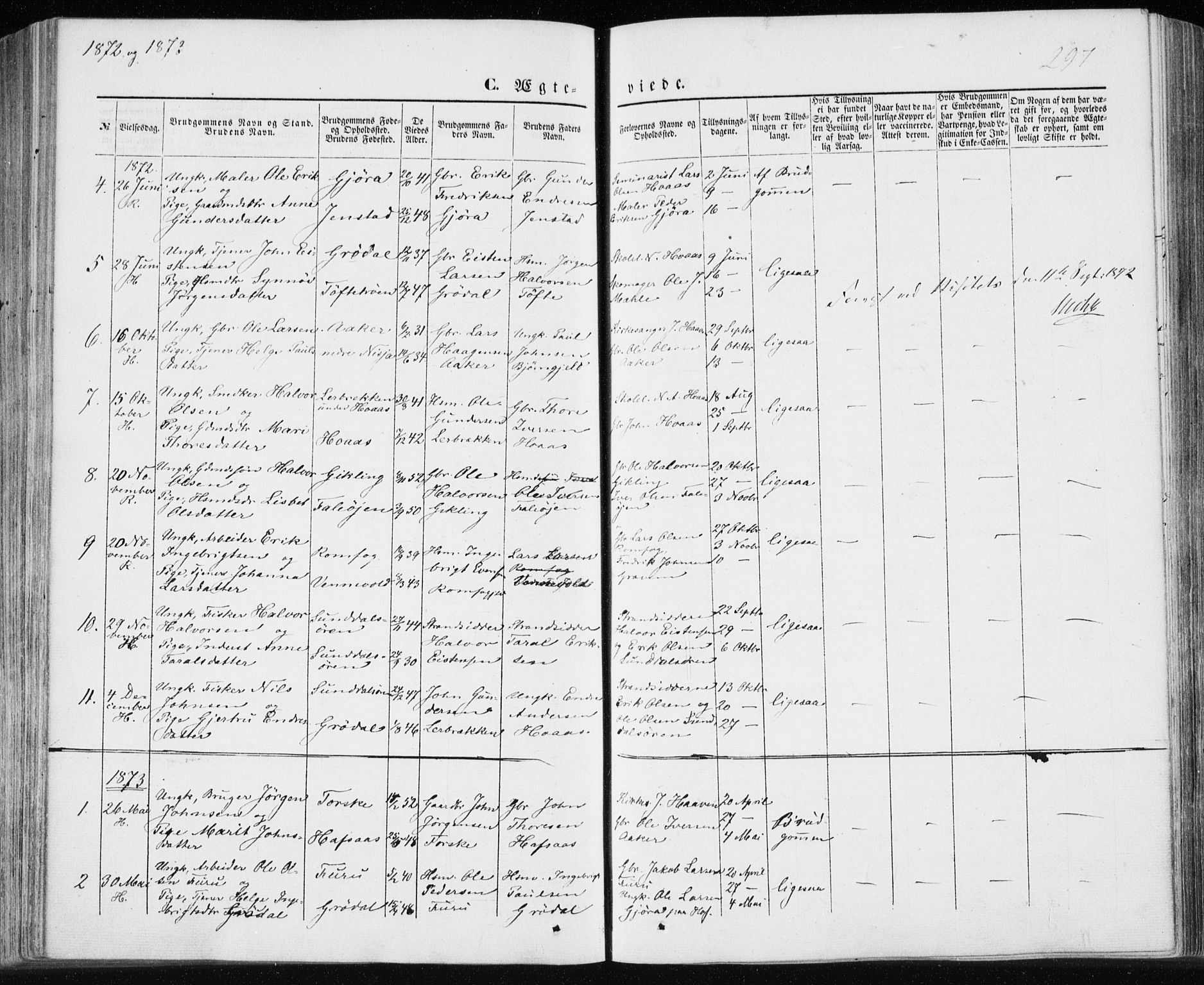 Ministerialprotokoller, klokkerbøker og fødselsregistre - Møre og Romsdal, SAT/A-1454/590/L1013: Parish register (official) no. 590A05, 1847-1877, p. 297