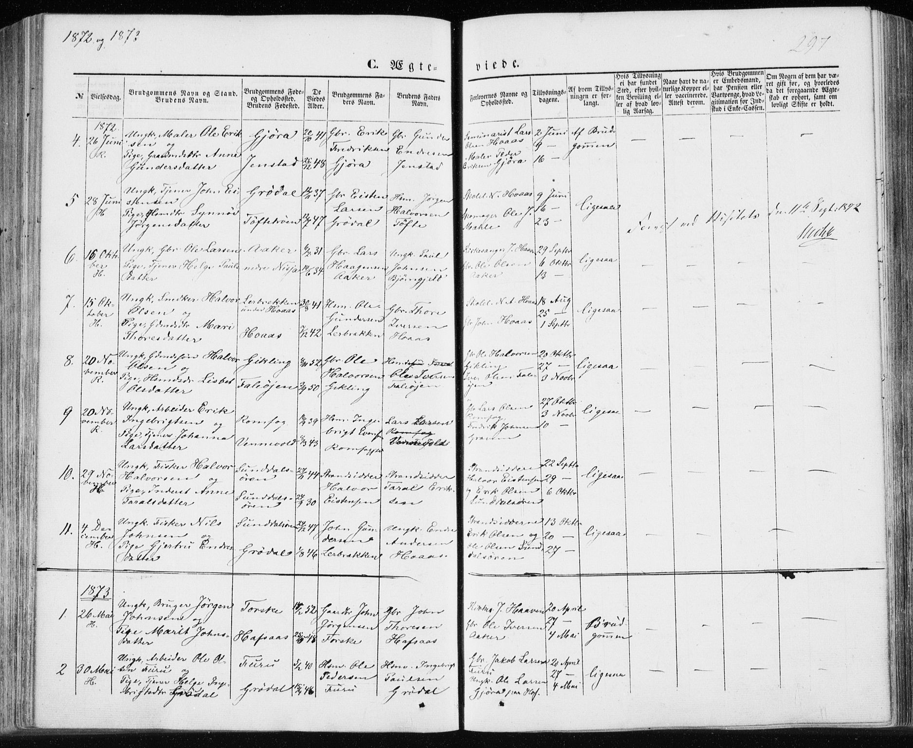 Ministerialprotokoller, klokkerbøker og fødselsregistre - Møre og Romsdal, AV/SAT-A-1454/590/L1013: Parish register (official) no. 590A05, 1847-1877, p. 297
