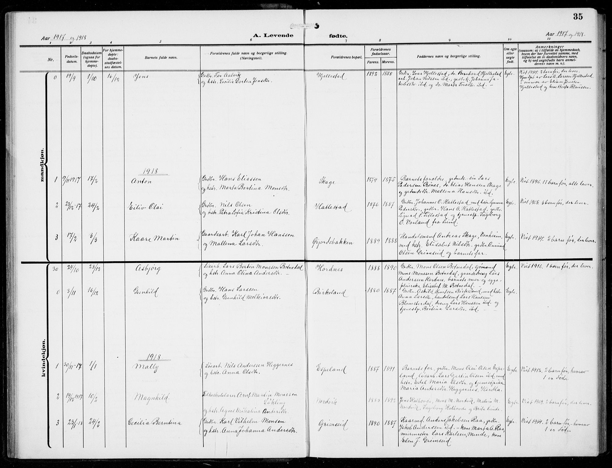 Fana Sokneprestembete, AV/SAB-A-75101/H/Hab/Haba/L0005: Parish register (copy) no. A 5, 1911-1932, p. 35