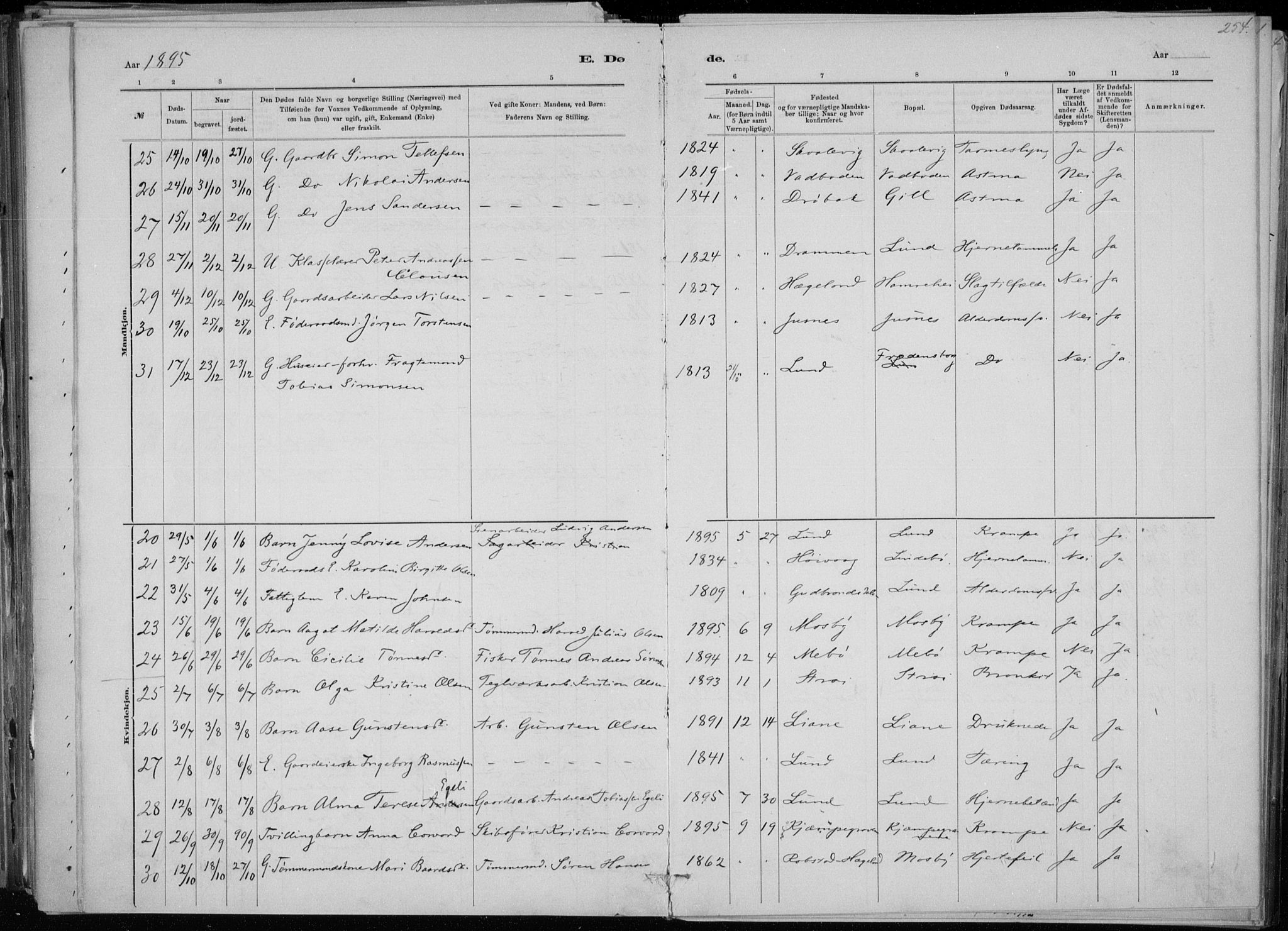 Oddernes sokneprestkontor, AV/SAK-1111-0033/F/Fa/Faa/L0009: Parish register (official) no. A 9, 1884-1896, p. 254