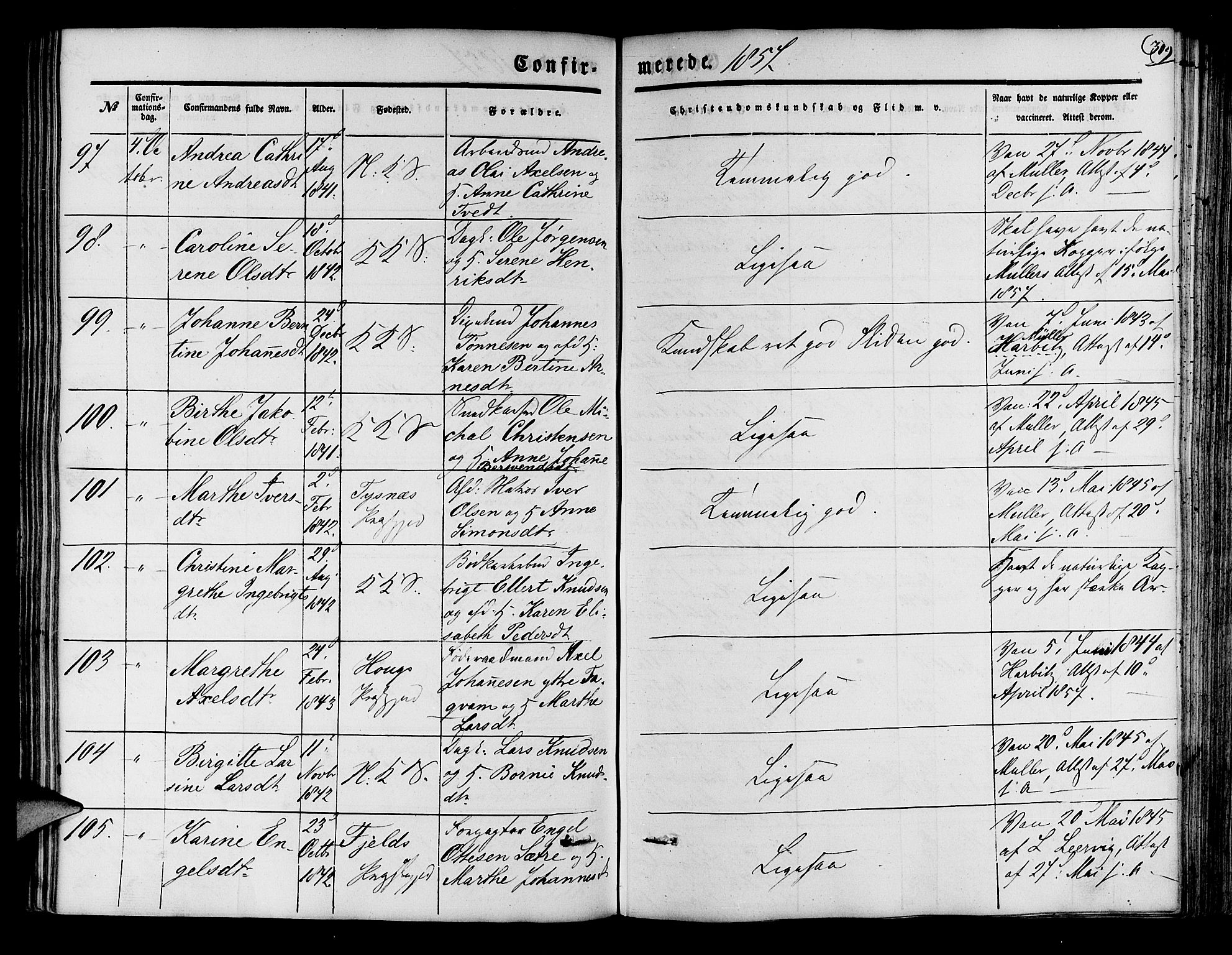 Korskirken sokneprestembete, AV/SAB-A-76101/H/Hab: Parish register (copy) no. C 1, 1839-1868, p. 309
