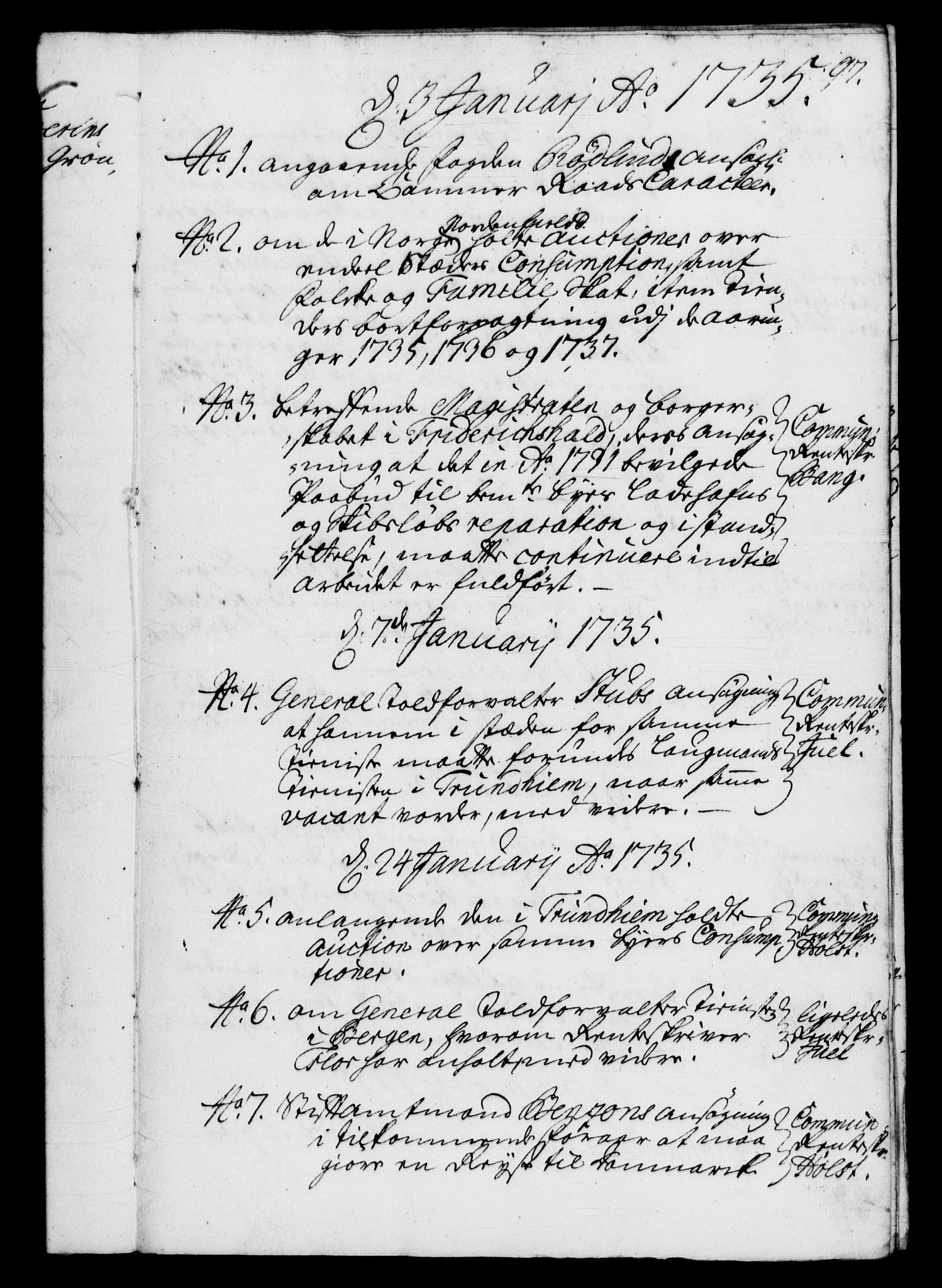 Rentekammeret, Kammerkanselliet, RA/EA-3111/G/Gf/Gfb/L0003: Register til norske relasjons- og resolusjonsprotokoller (merket RK 52.98), 1729-1736, p. 97