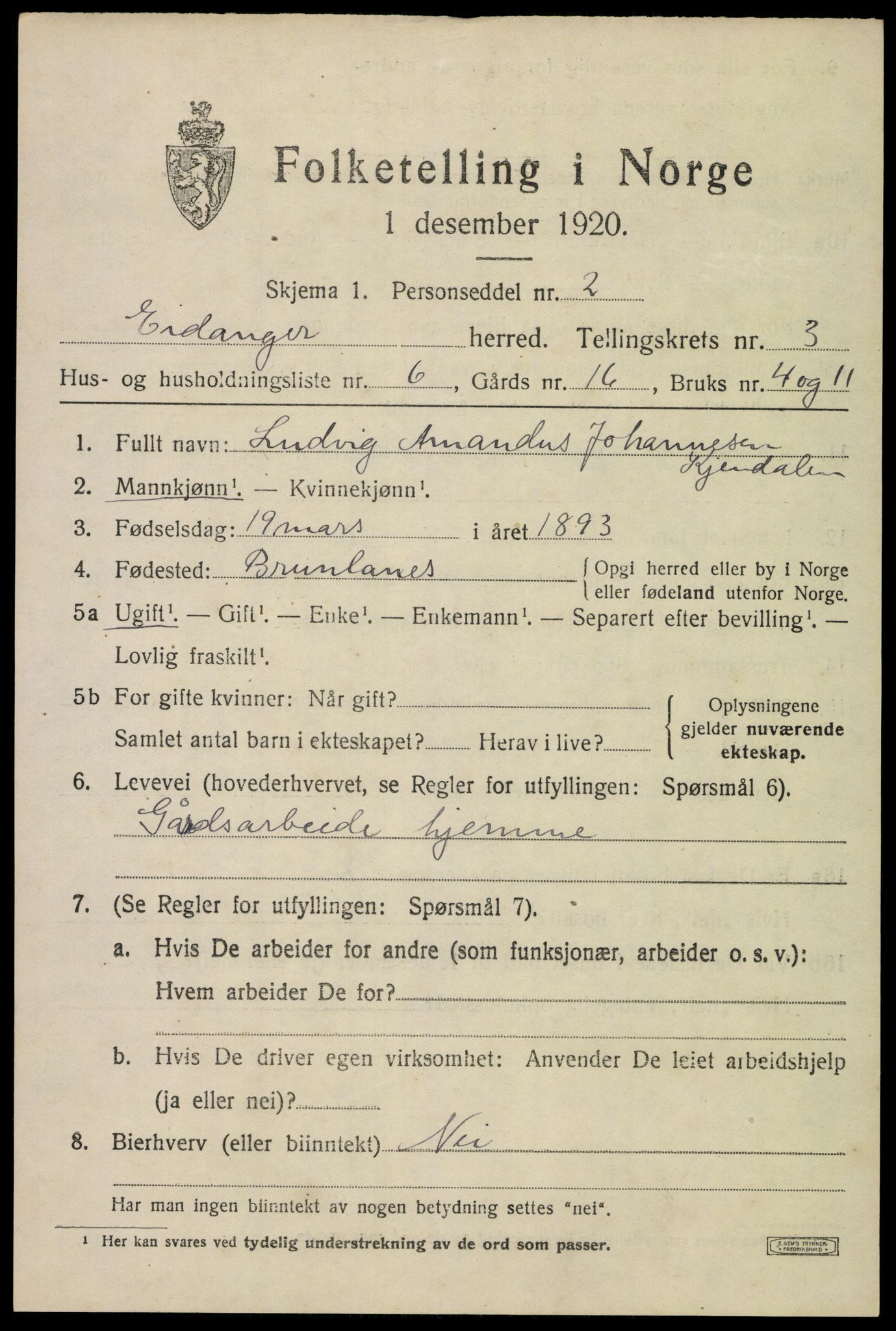 SAKO, 1920 census for Eidanger, 1920, p. 3402