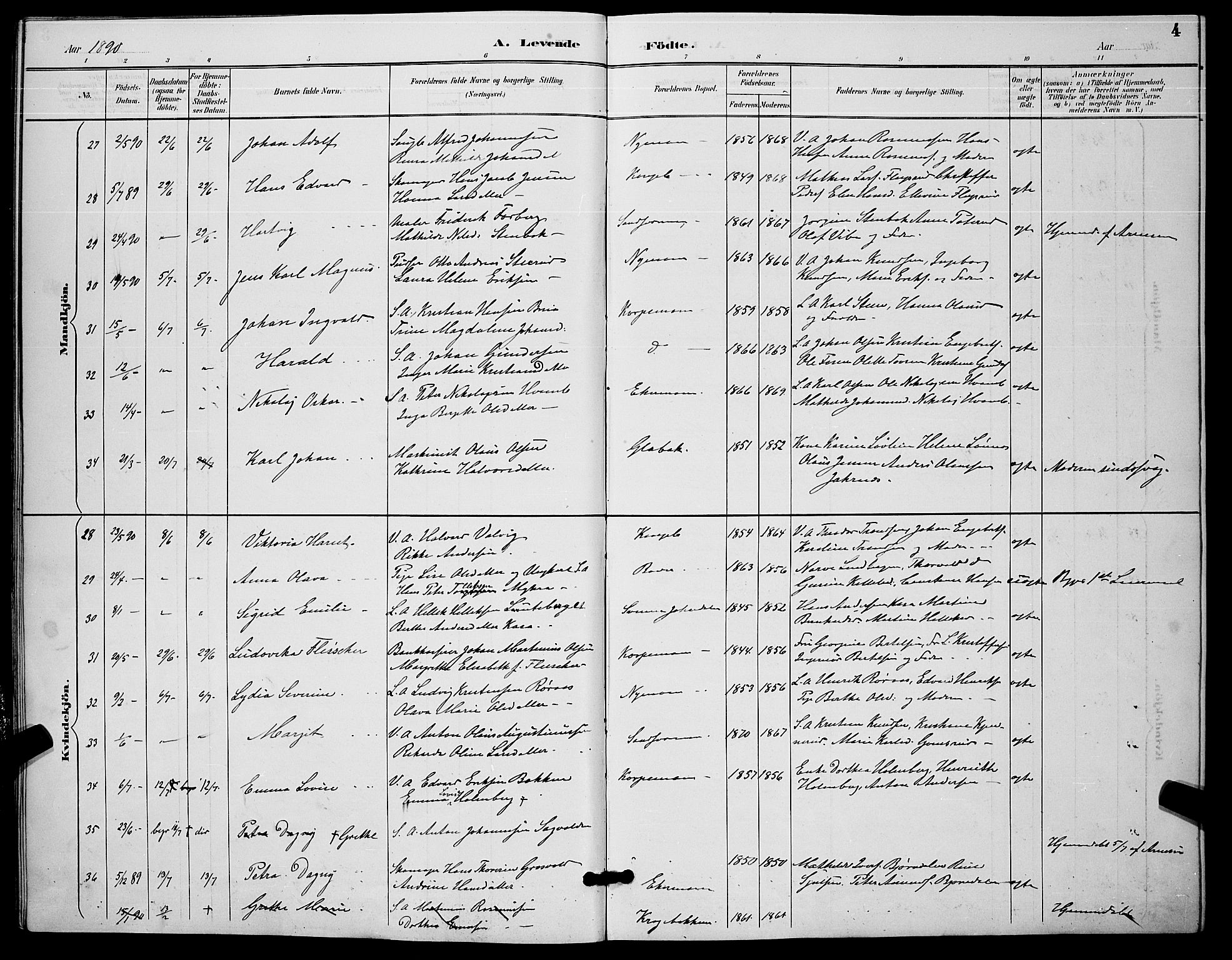 Kongsberg kirkebøker, AV/SAKO-A-22/G/Ga/L0006: Parish register (copy) no. 6, 1890-1901, p. 4