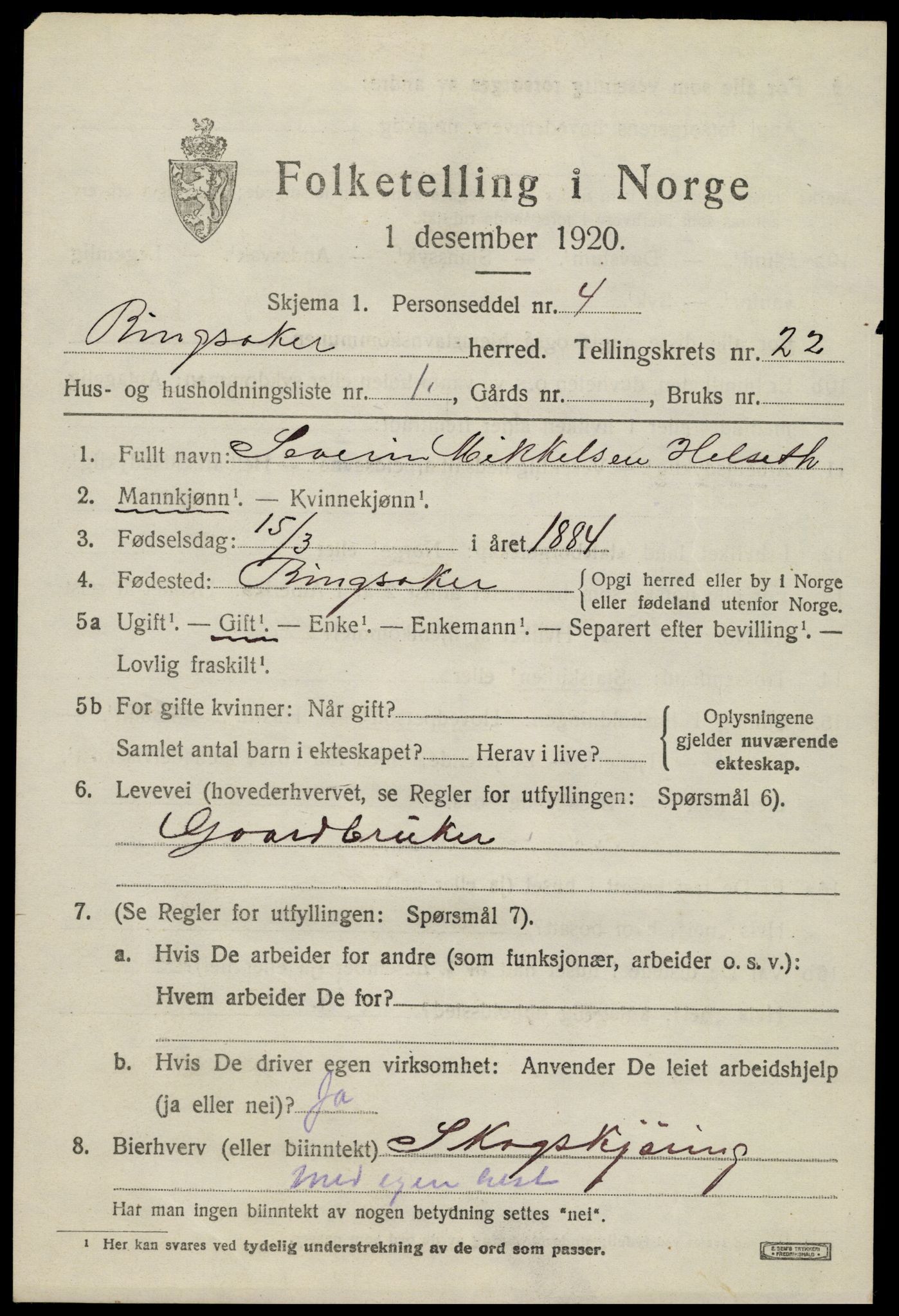 SAH, 1920 census for Ringsaker, 1920, p. 29624