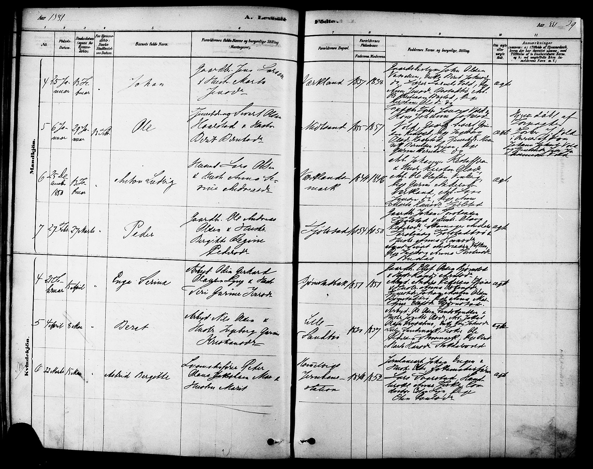 Ministerialprotokoller, klokkerbøker og fødselsregistre - Sør-Trøndelag, SAT/A-1456/616/L0410: Parish register (official) no. 616A07, 1878-1893, p. 39