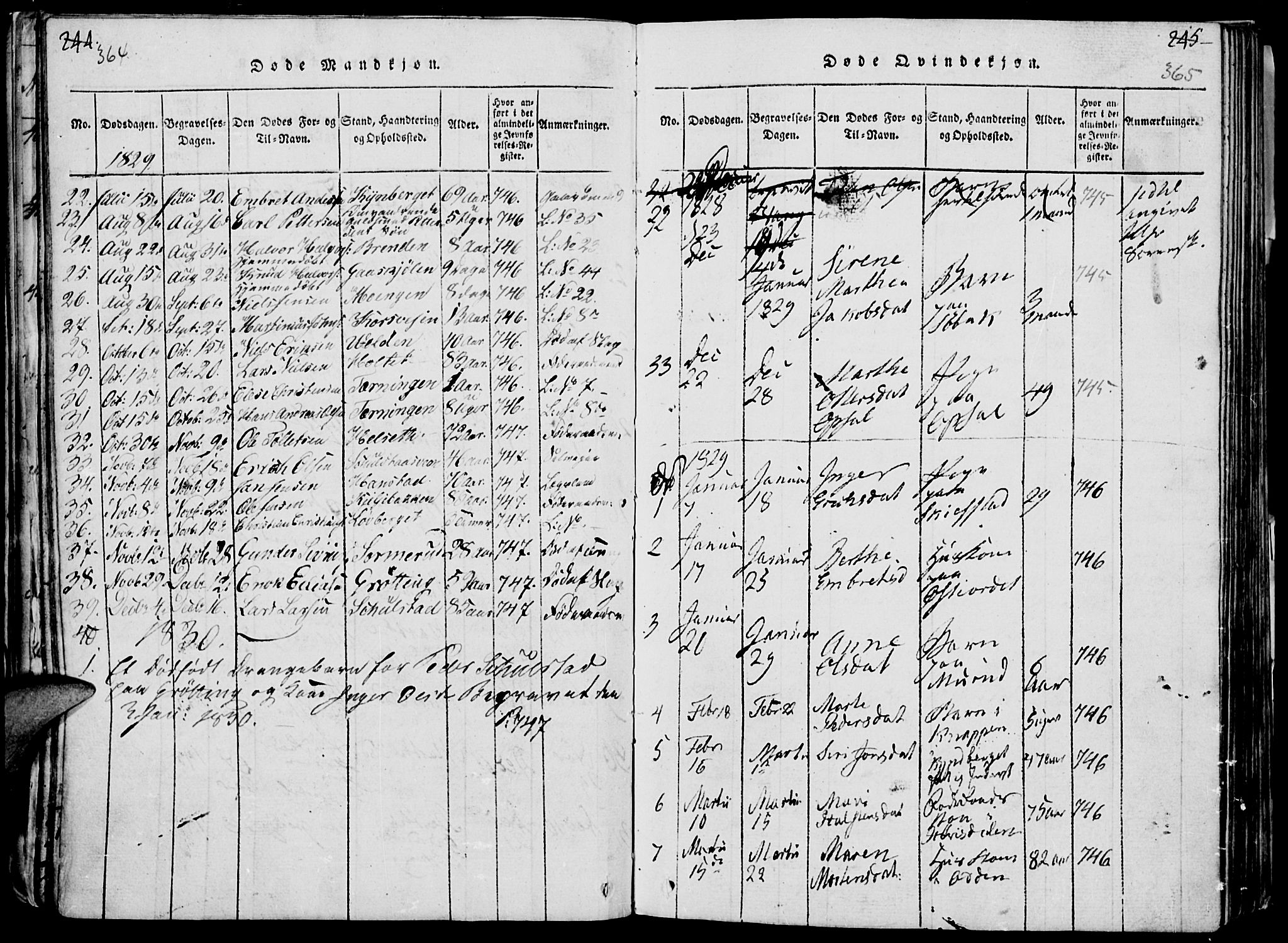 Elverum prestekontor, AV/SAH-PREST-044/H/Ha/Haa/L0007: Parish register (official) no. 7, 1815-1830, p. 364-365