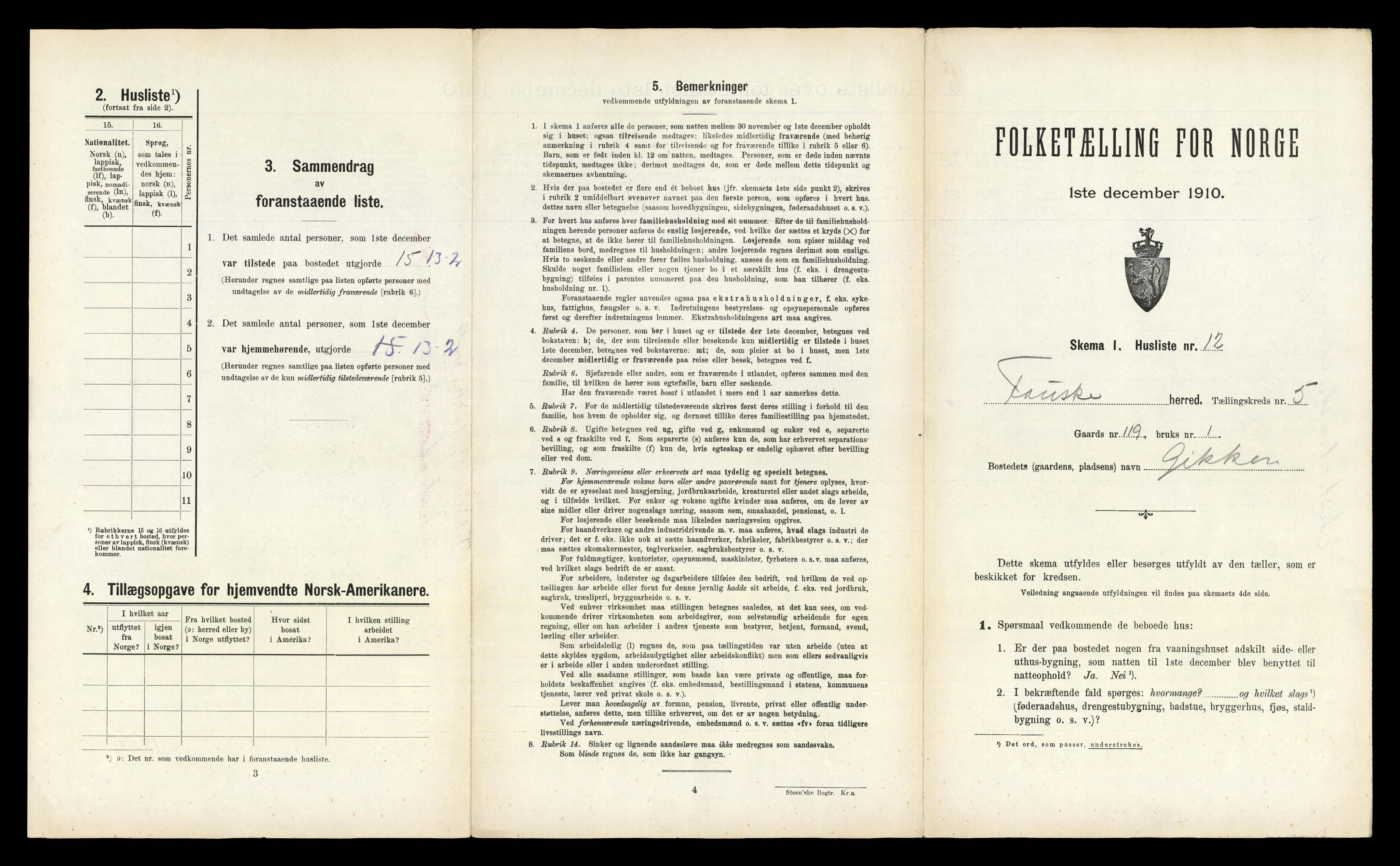 RA, 1910 census for Fauske, 1910, p. 310