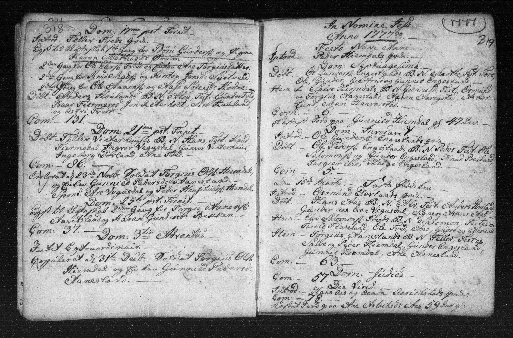 Herefoss sokneprestkontor, SAK/1111-0019/F/Fa/Fab/L0001: Parish register (official) no. A 1, 1704-1779, p. 318-319