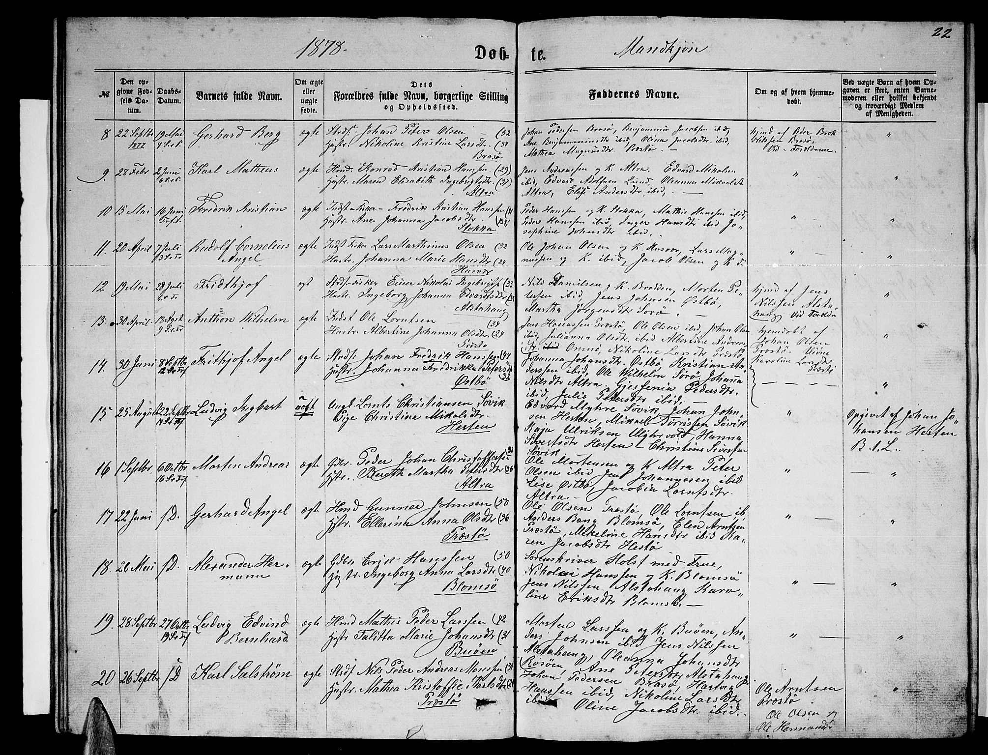 Ministerialprotokoller, klokkerbøker og fødselsregistre - Nordland, SAT/A-1459/830/L0461: Parish register (copy) no. 830C03, 1866-1881, p. 22