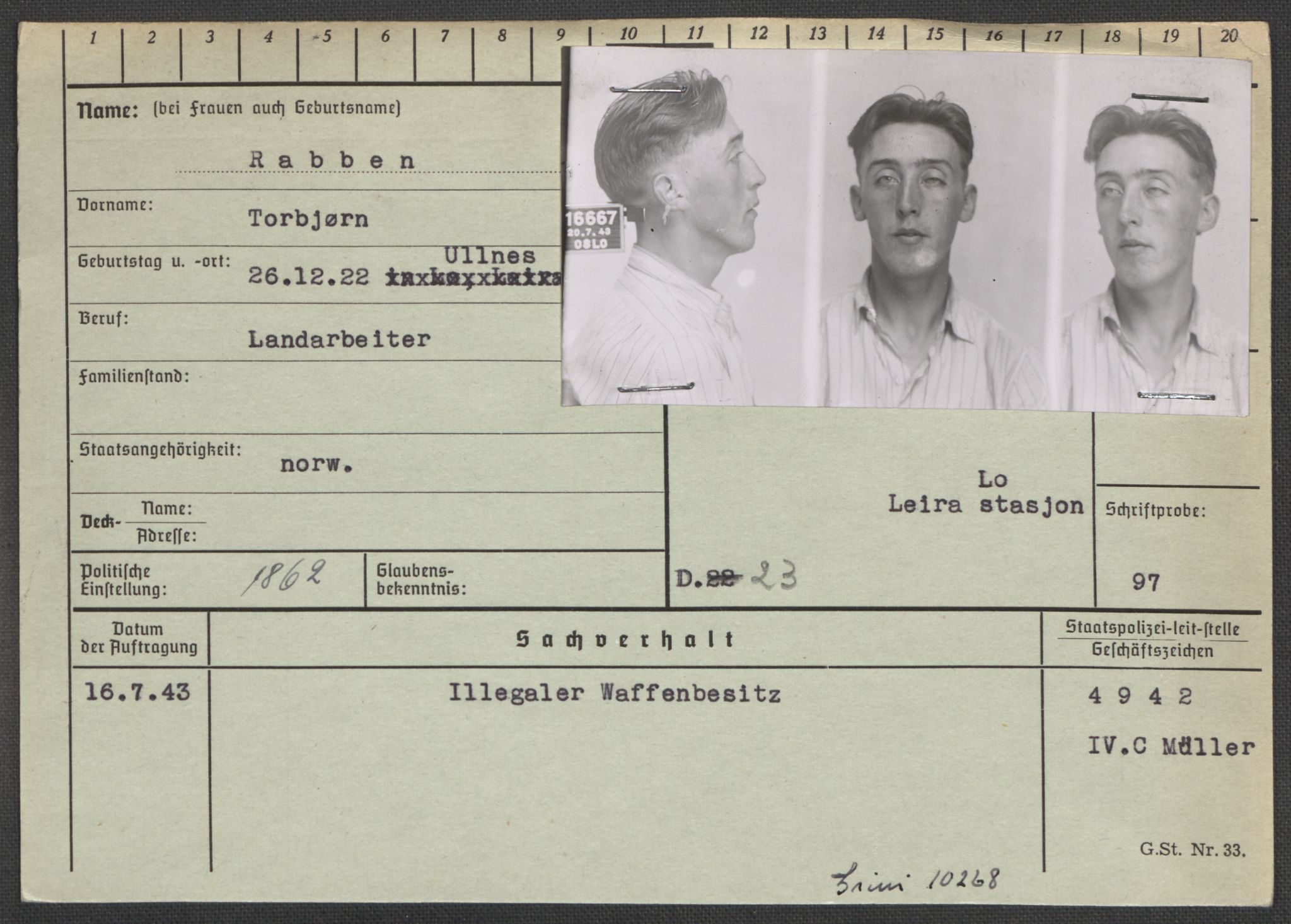 Befehlshaber der Sicherheitspolizei und des SD, AV/RA-RAFA-5969/E/Ea/Eaa/L0008: Register over norske fanger i Møllergata 19: Oelze-Ru, 1940-1945, p. 990