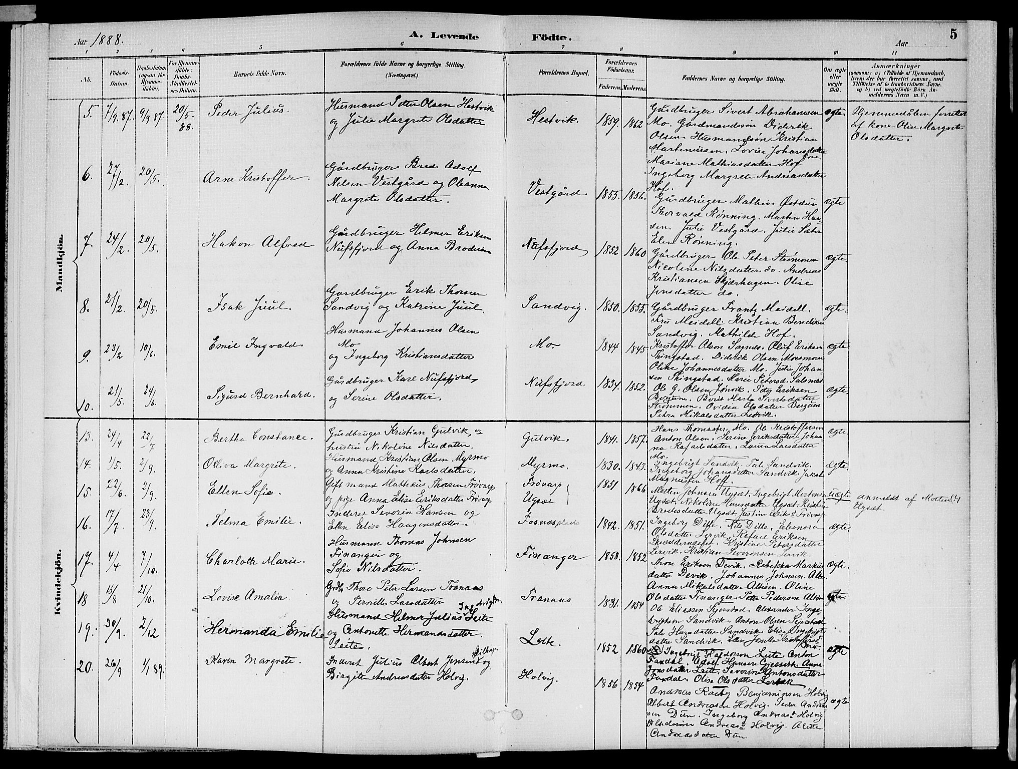 Ministerialprotokoller, klokkerbøker og fødselsregistre - Nord-Trøndelag, AV/SAT-A-1458/773/L0617: Parish register (official) no. 773A08, 1887-1910, p. 5