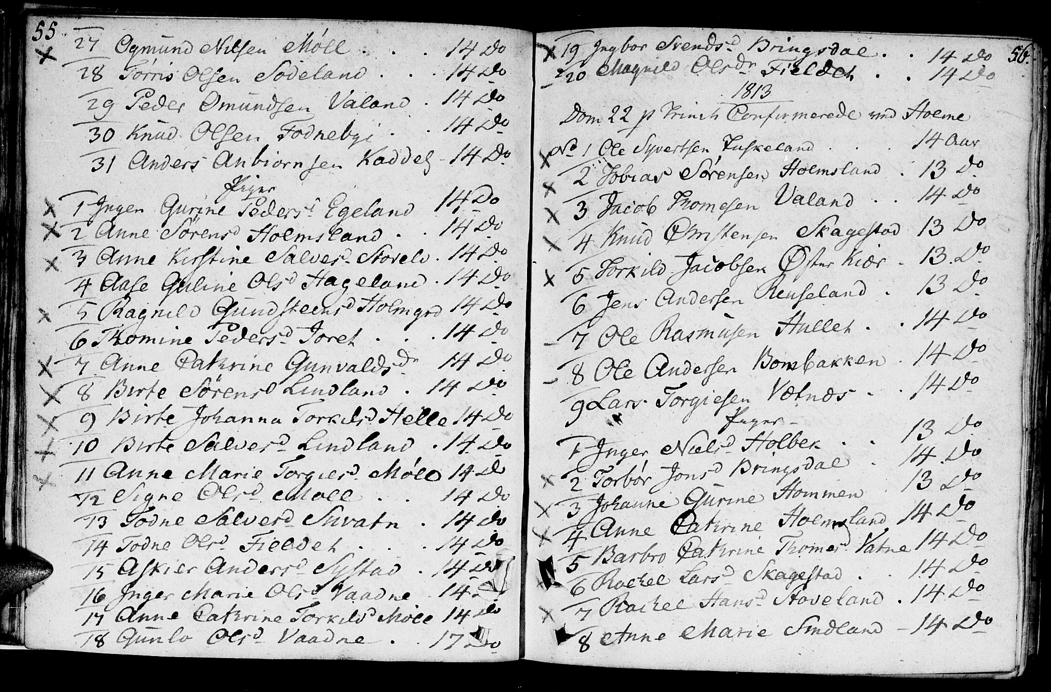 Holum sokneprestkontor, AV/SAK-1111-0022/F/Fa/Faa/L0003: Parish register (official) no. A 3, 1780-1821, p. 55-56