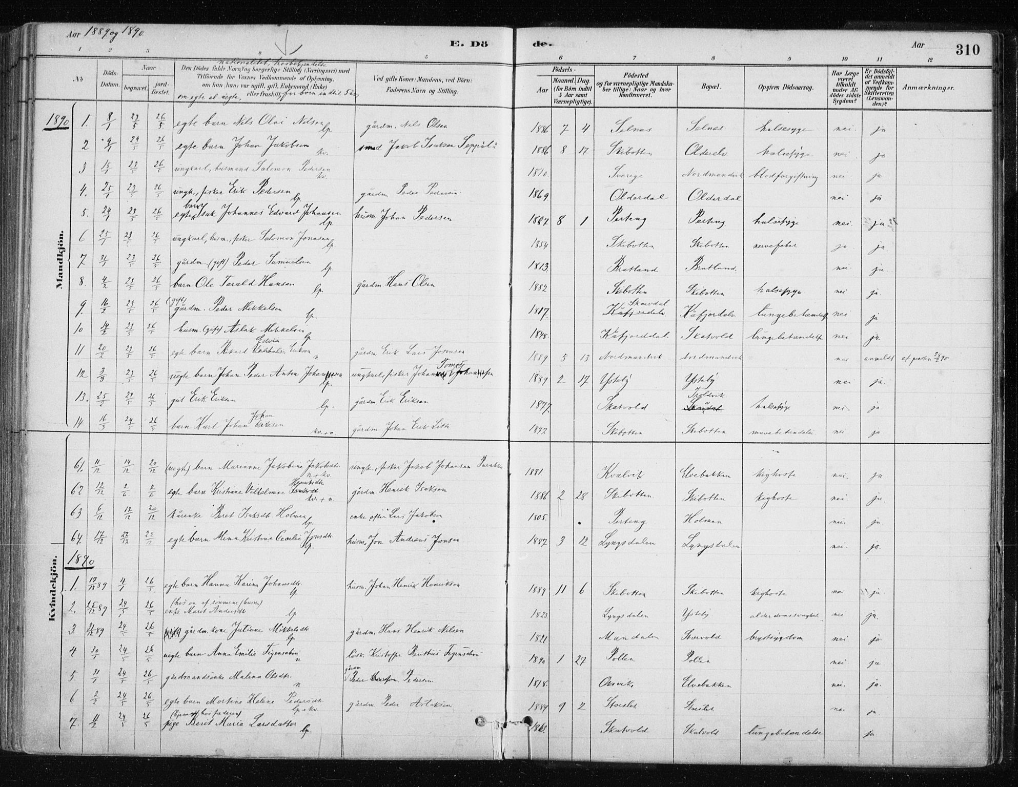 Lyngen sokneprestembete, AV/SATØ-S-1289/H/He/Hea/L0007kirke: Parish register (official) no. 7, 1879-1890, p. 310