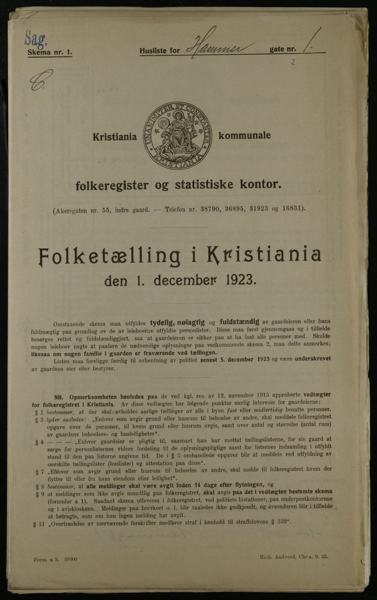 OBA, Municipal Census 1923 for Kristiania, 1923, p. 38452